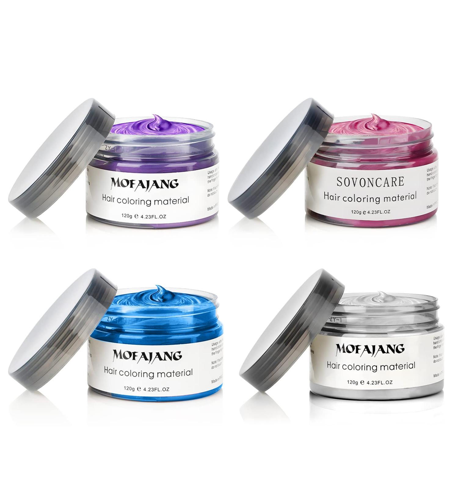 4 Colors Temporary Hair Color Wax - Pink Purple Gray Blue | Professional Styling Cream for Men Women & Kids - Perfect for Parties Cosplay & Halloween - Buy Online on GoSupps.com
