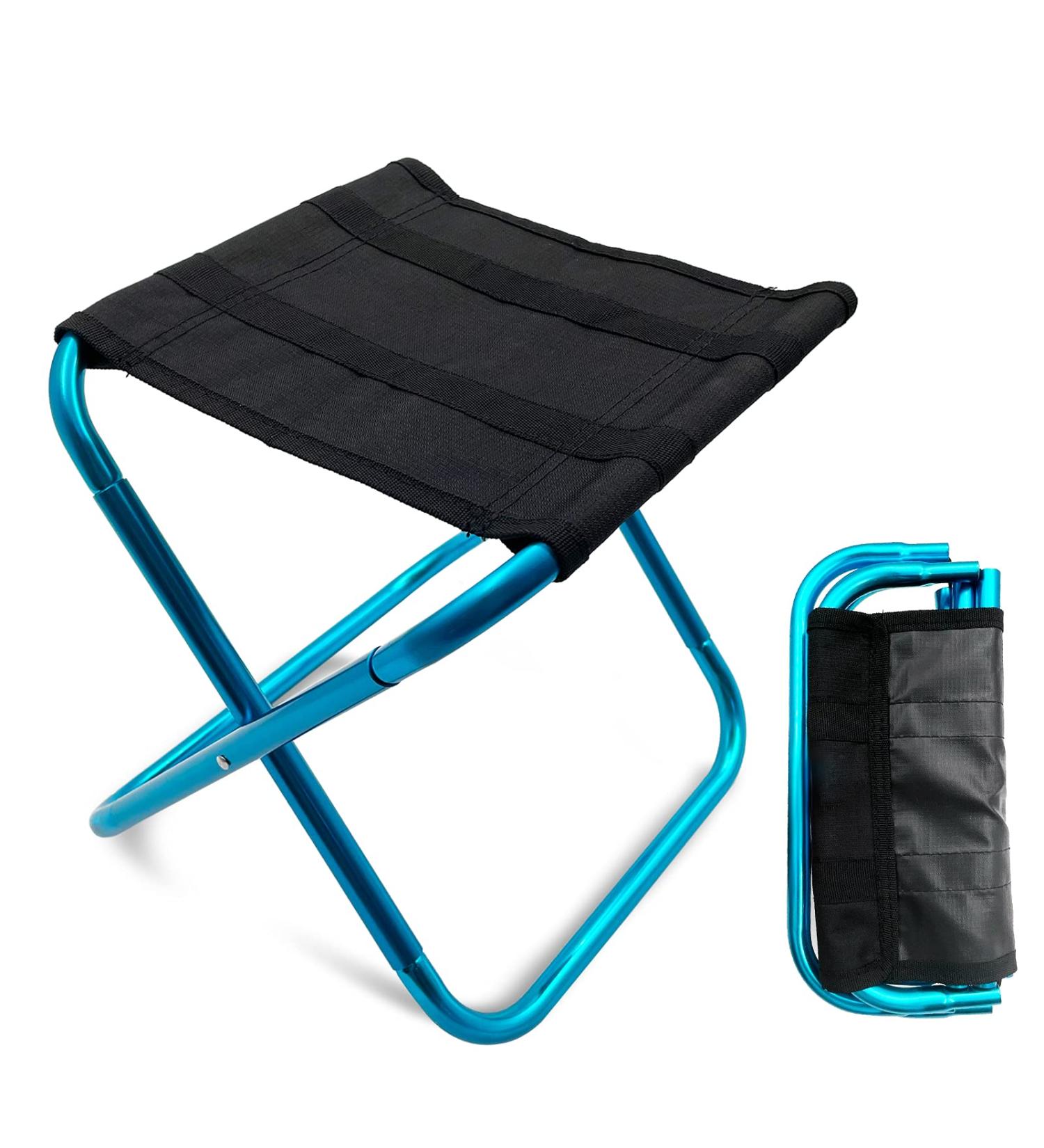 LYHLYA Portable Folding Stool - Mini Aluminum Alloy Camping Stool for Travel, Camping, Hiking - Blue with Carry Bag - Buy Online on GoSupps.com