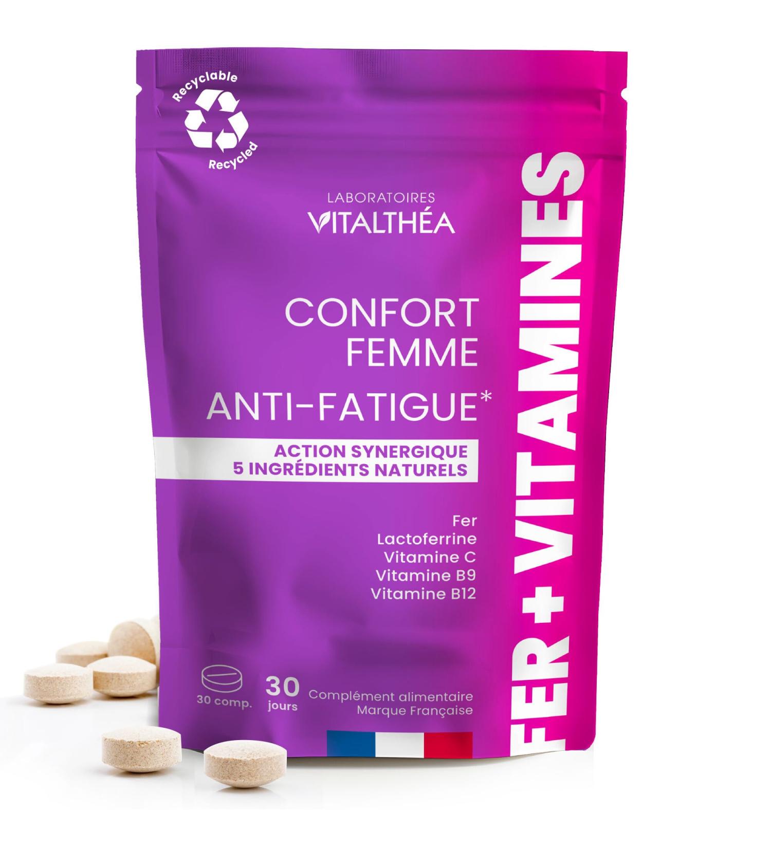 PREMIUM IRON I ANTI-FATIGUE Food Supplement I Bisglycinate 3x more assimilable I Best combination Mineral Vitamins: Iron Vitamins C 80 MG + B12 B9 100% AR + Lactoferrin | France - Buy Online on GoSupps.com