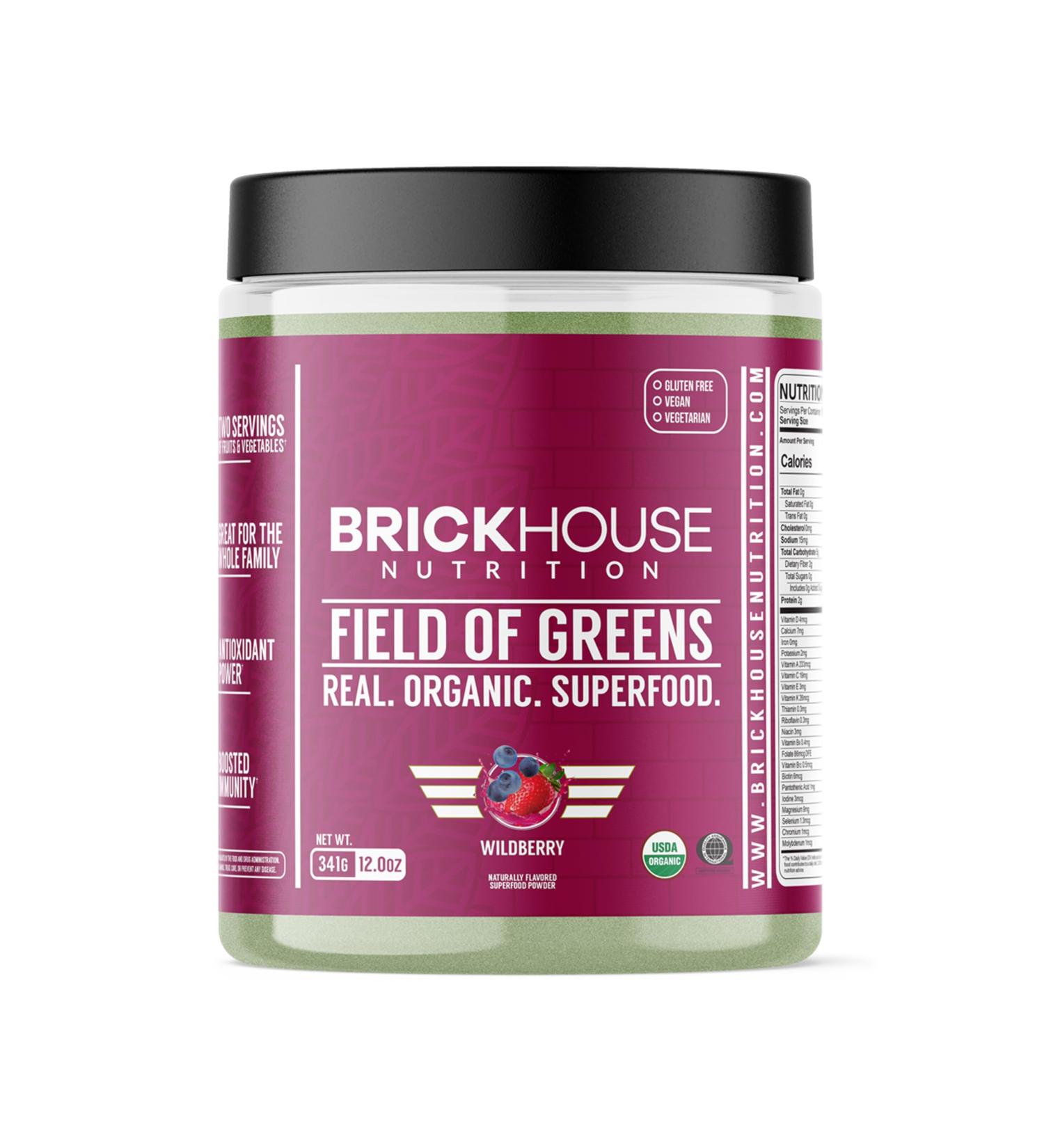 BRICKHOUSE NUTRITION Field of Greens Super Greens Powder | Doctor-Formulated Superfood Powder, Fruits & Veggies Supplement - Wildberry (Single Pack) - Buy Online on GoSupps.com