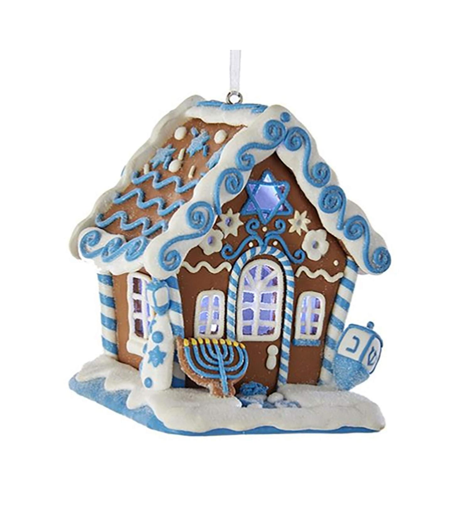 Kurt Adler Gingerbread Led Hanukkah House Ornament