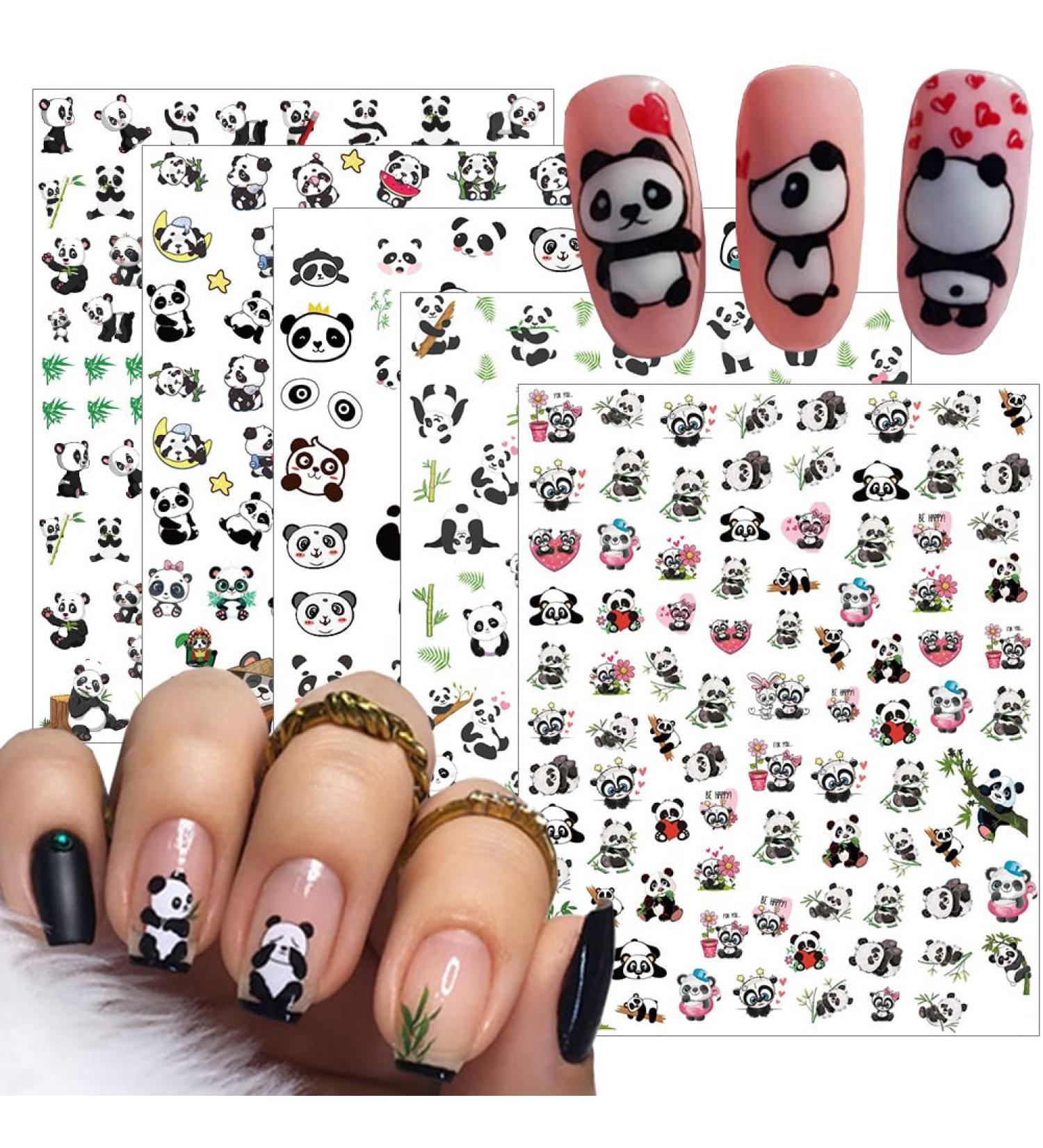 Panda Nail Stickers Decal - 5 Sheets 3D Self-Adhesive Cute Cartoon Nail Art Supplies for Women, Kids & Girls - Designer Manicure DIY Decorations - Buy Online on GoSupps.com