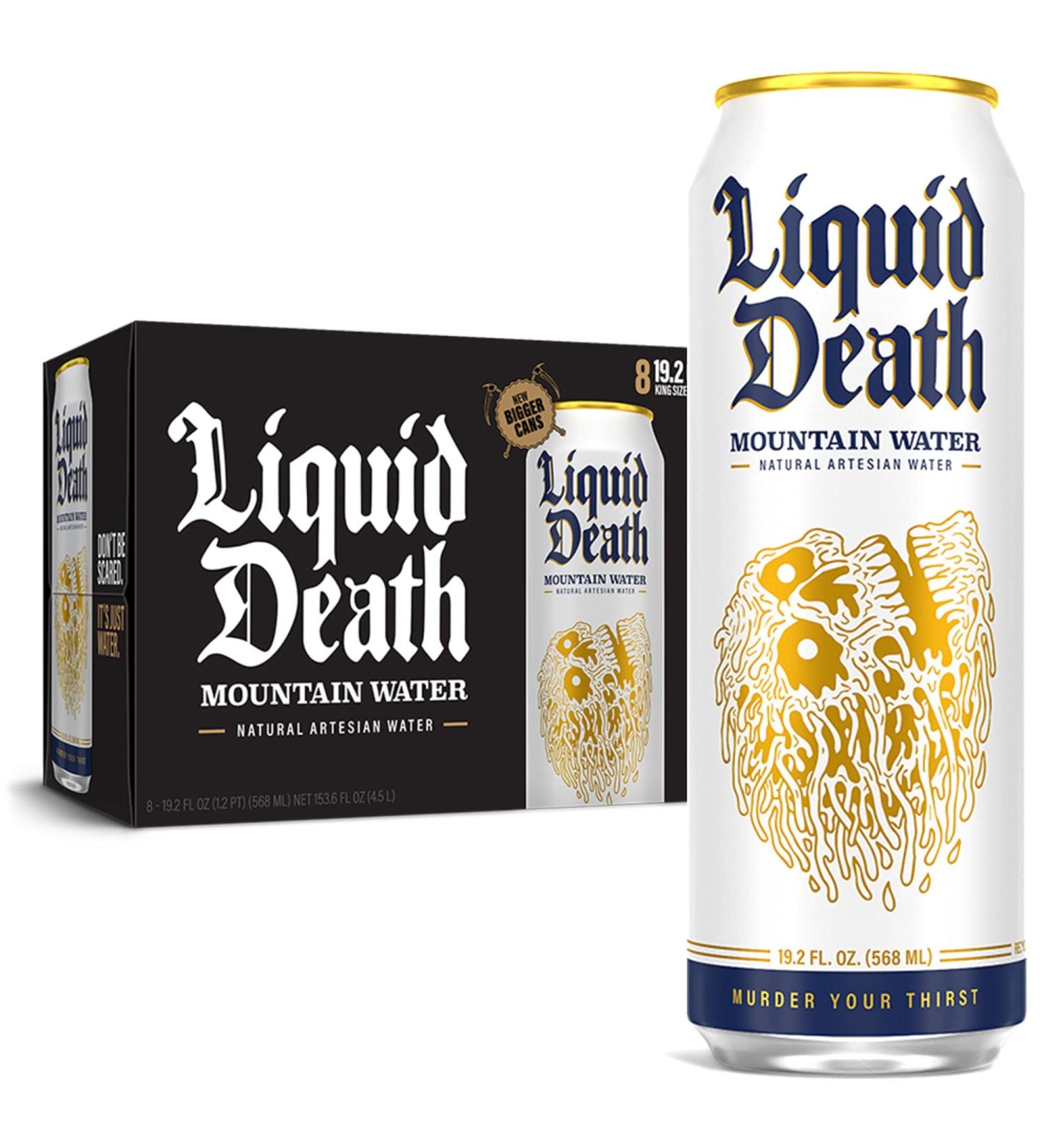Buy Liquid Death Still Mountain Water 8-Pack - Natural Minerals & Electrolytes - King Size 19.2oz Cans - International Shipping Available - Buy Online on GoSupps.com