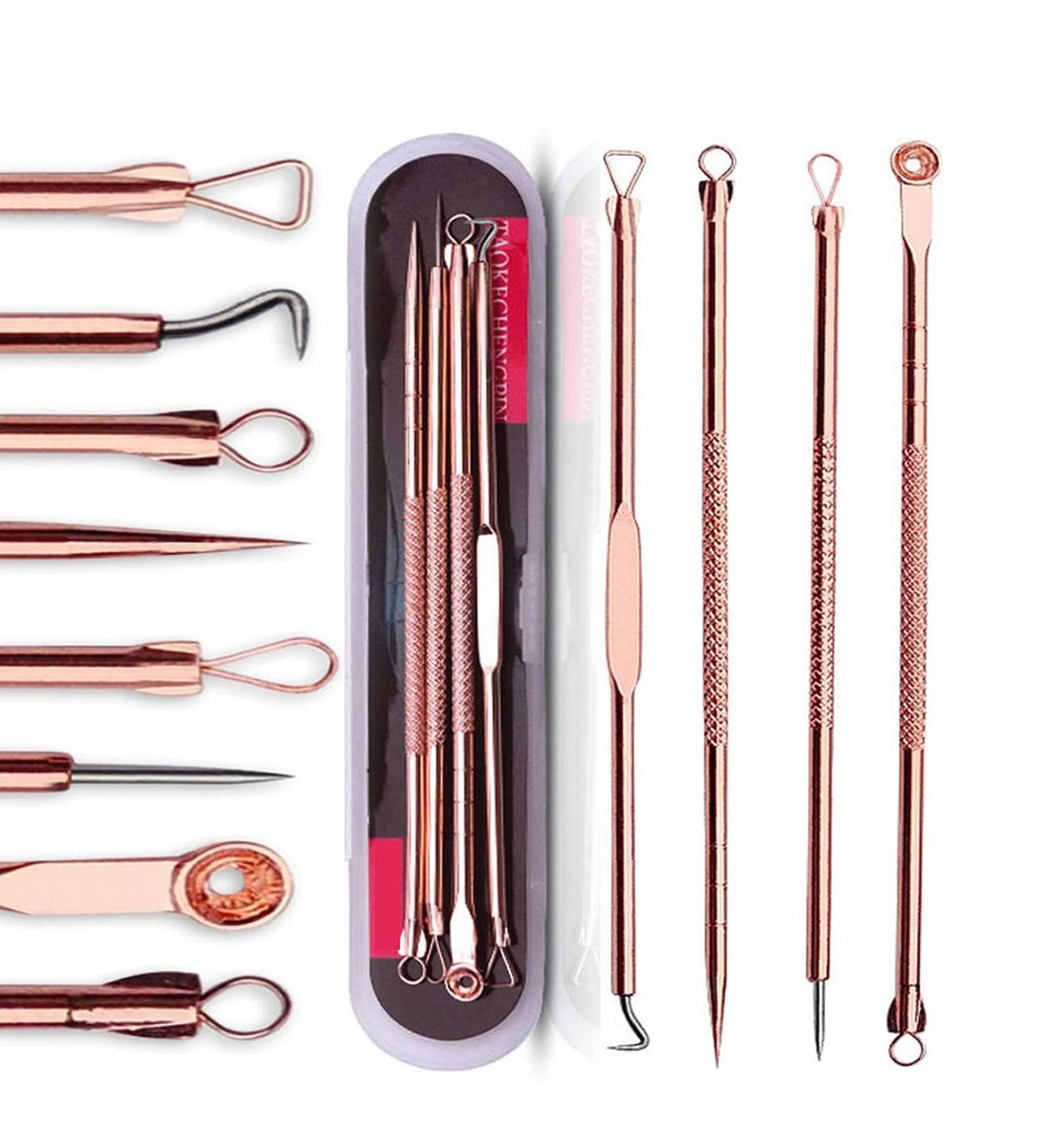 Blackhead Remover Kit 4 PCS | Comedone Extractor Tool Set for Acne Removal | Stainless Steel | Gold Finish - Buy Online on GoSupps.com