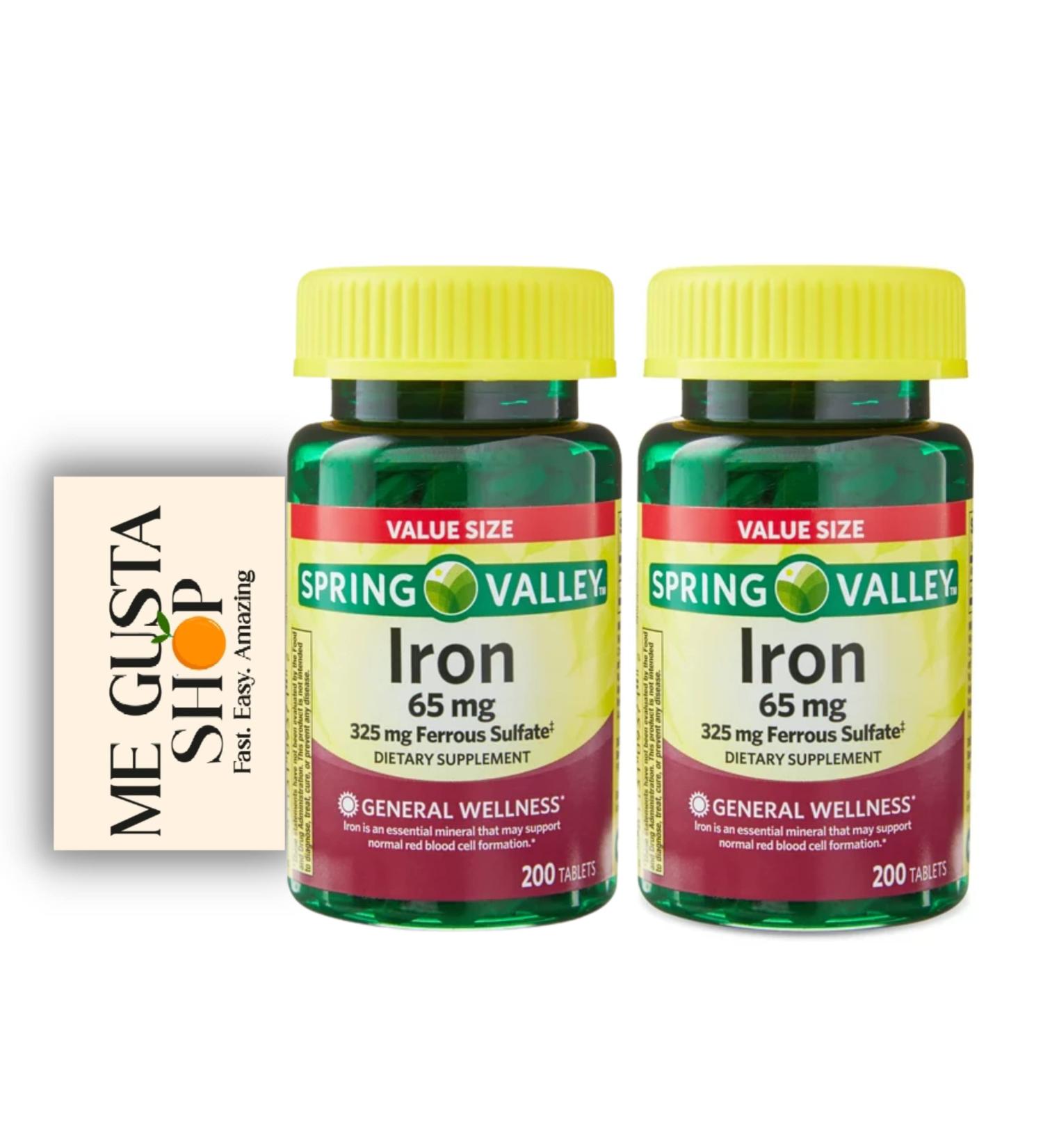 Spring Valley Iron Tablets 65mg 200 Count Value Size (Pack of 2) + Me Gustas Sticker - Buy Online on GoSupps.com