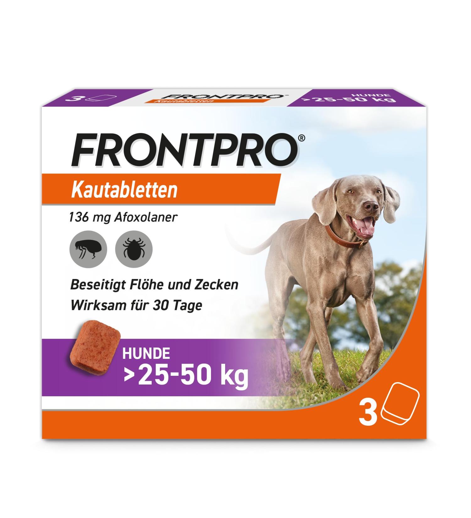 Frontpro 136 mg Chewable Tablets for Dogs 25-50 kg - 3 Count | International Shipping Available - Buy Online on GoSupps.com