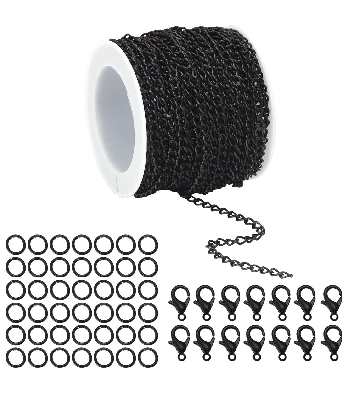 30ft Black Twisted Links Necklace Chains Set for DIY Jewelry Making | 3mm Width with Lobster Clasps and Jump Rings - Buy Online on GoSupps.com