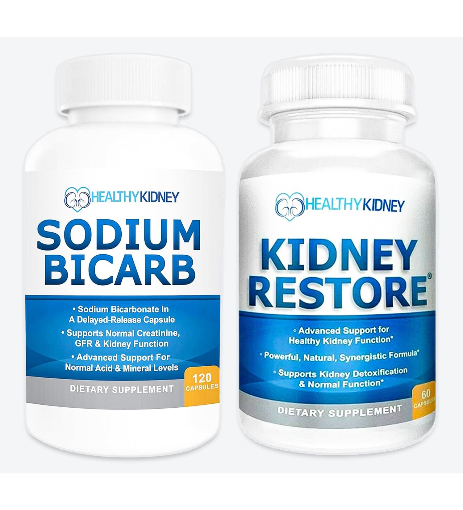 Kidney Restore & Sodium Bicarb 2 Pack Kidney Cleanse Natural Supplement Sodium Bicarbonate Buffer Acid Naturally - Buy Online on GoSupps.com