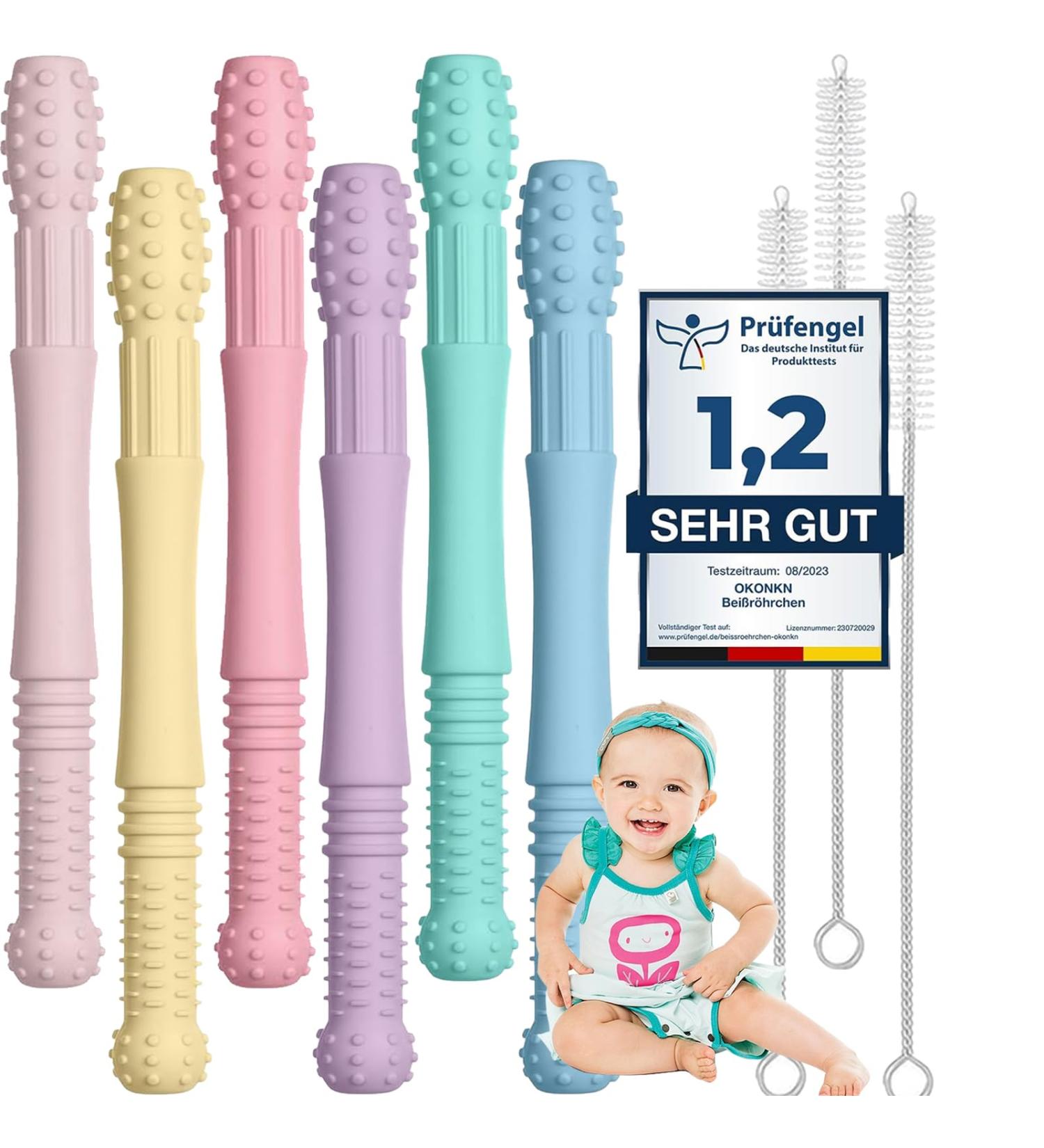 Okonkn Baby Bite Tube 6-Set | BPA-Free Silicone Teething Rings for 0-12 Months | Safe Baby Accessories for Boys & Girls - Buy Online on GoSupps.com