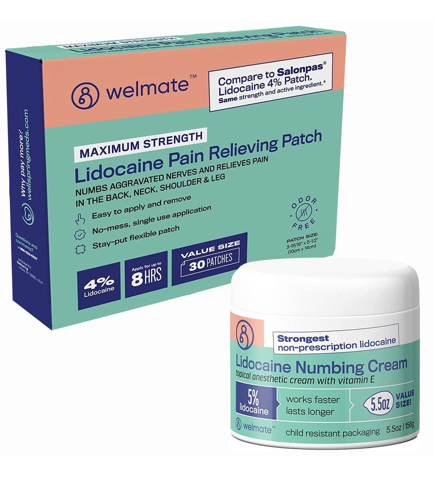 WELMATE Bundle: 4% Lidocaine Patch 30ct & 5% Lidocaine Cream 5.5oz - Buy Online on GoSupps.com