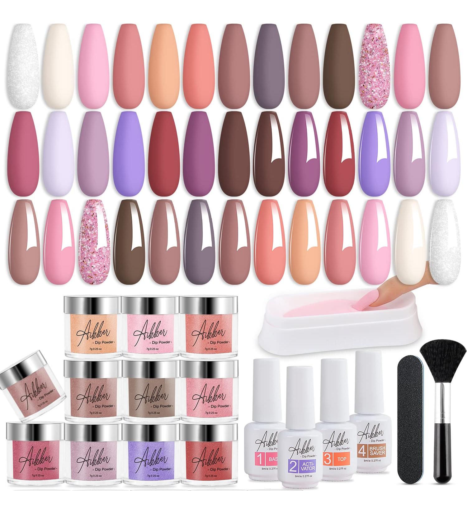 Aikker 27 Pcs Dip Powder Nail Kit Starter Set - 20 Colors Nude Pink Coral Dipping Powder System with Base & Top Coat Activator - French Nail Art Manicure DIY Salon Gift Set AK30 - Buy Online on GoSupps.com