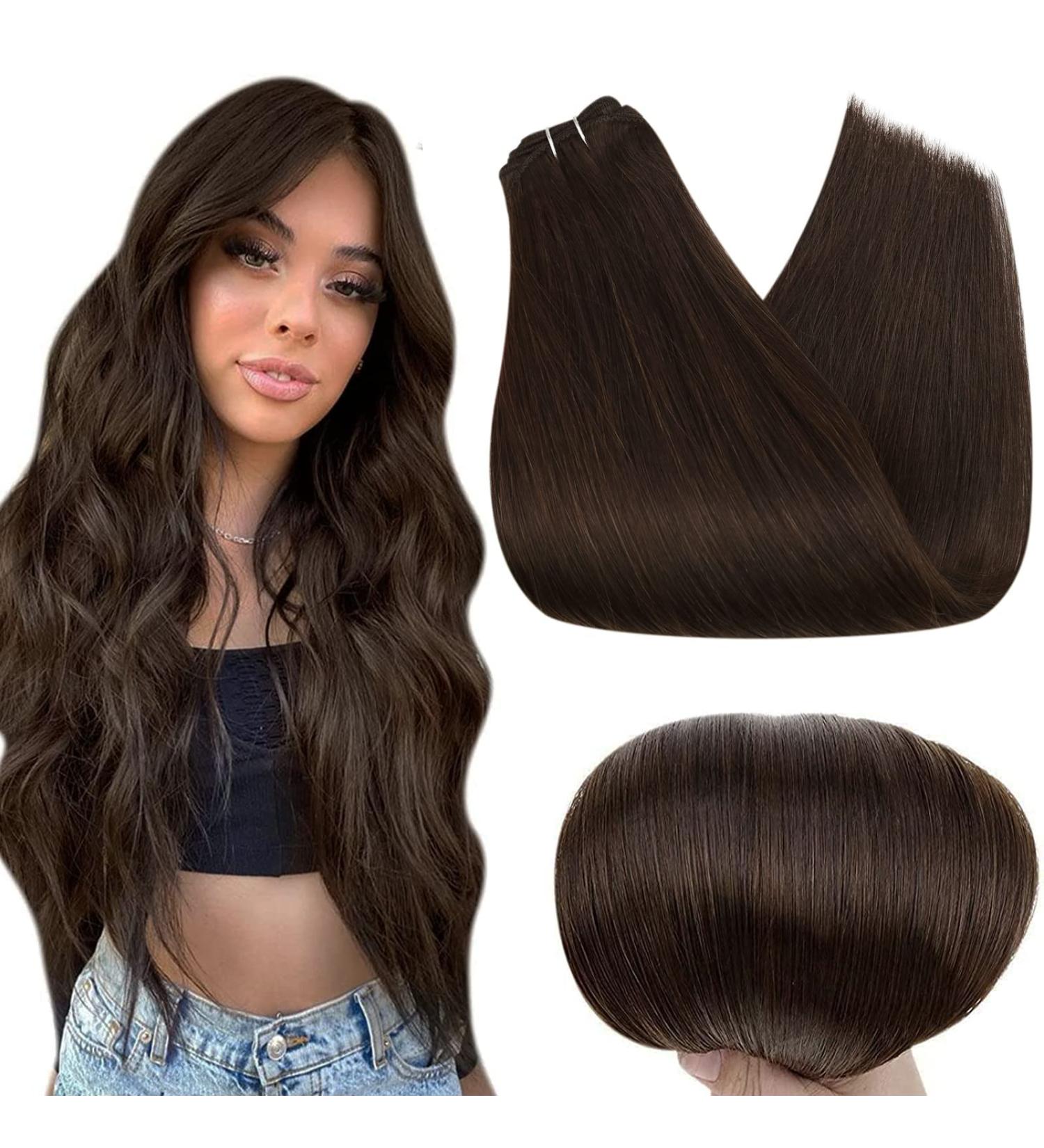 Full Shine 18 Inch Dark Brown Weft Hair Extensions - 105g Human Hair Bundle (Color 2) - Sew-in Weave for Women - Buy Online on GoSupps.com
