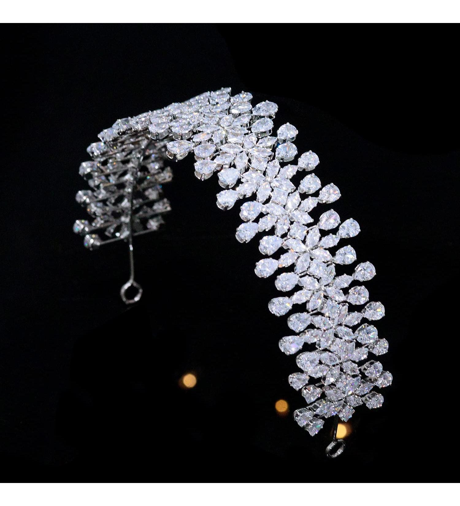 5A Cubic Zirconia Wedding Headband for Bride | Bridal Sweet 16 Party Hair Accessory - Silver HG0089 - Buy Online on GoSupps.com