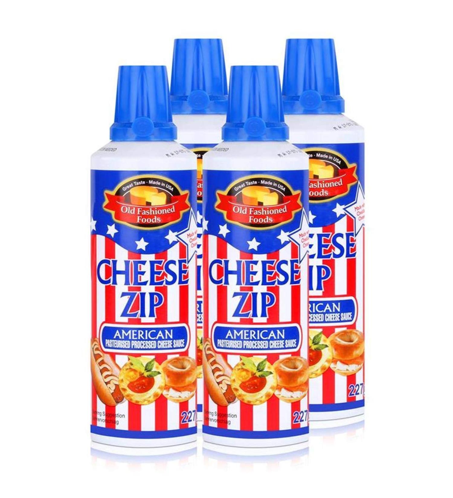 Old Fashioned Foods Cheese Zip 227g American Spray Cheese Cheddar (Pack of 4)