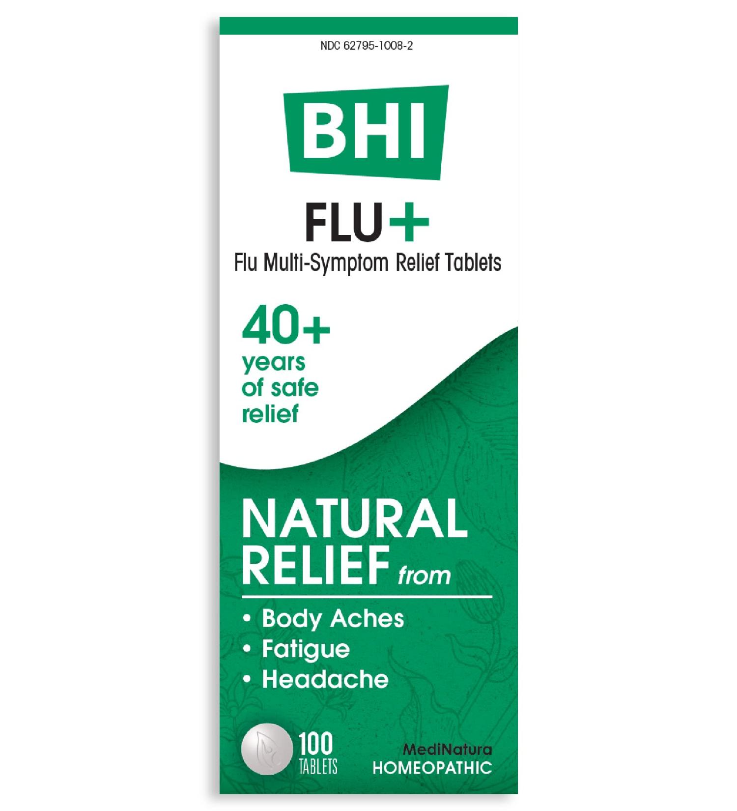 BHI Flu + Cold Multi-Symptom Relief - Natural Non-Drowsy Remedy with 11 Homeopathic Active Ingredients - 100 Tablets - Buy Online on GoSupps.com