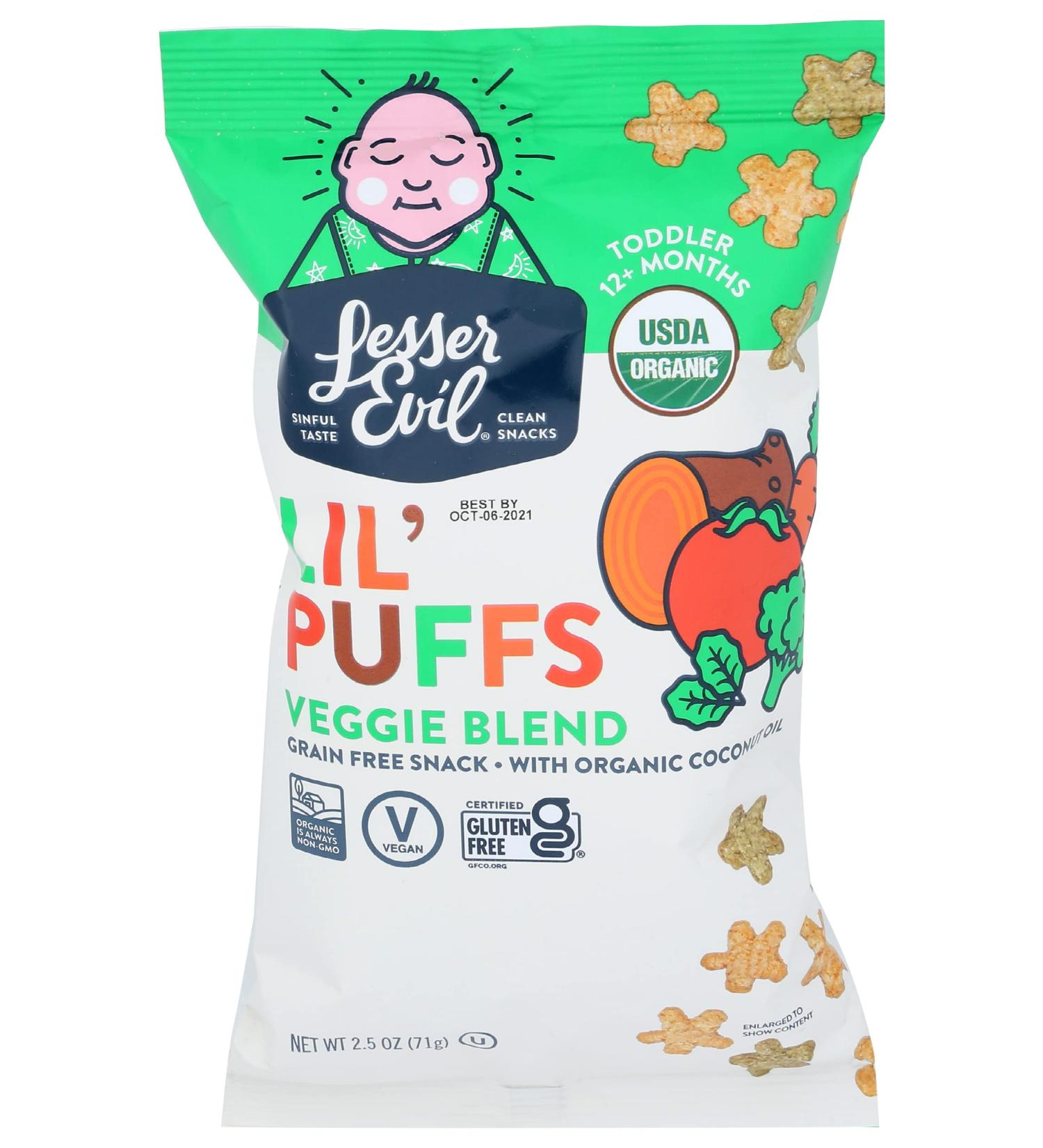 LesserEvil Organic Veggie Blend Lil' Puffs 2.5 OZ - Healthy Snack for Kids - Buy Online on GoSupps.com