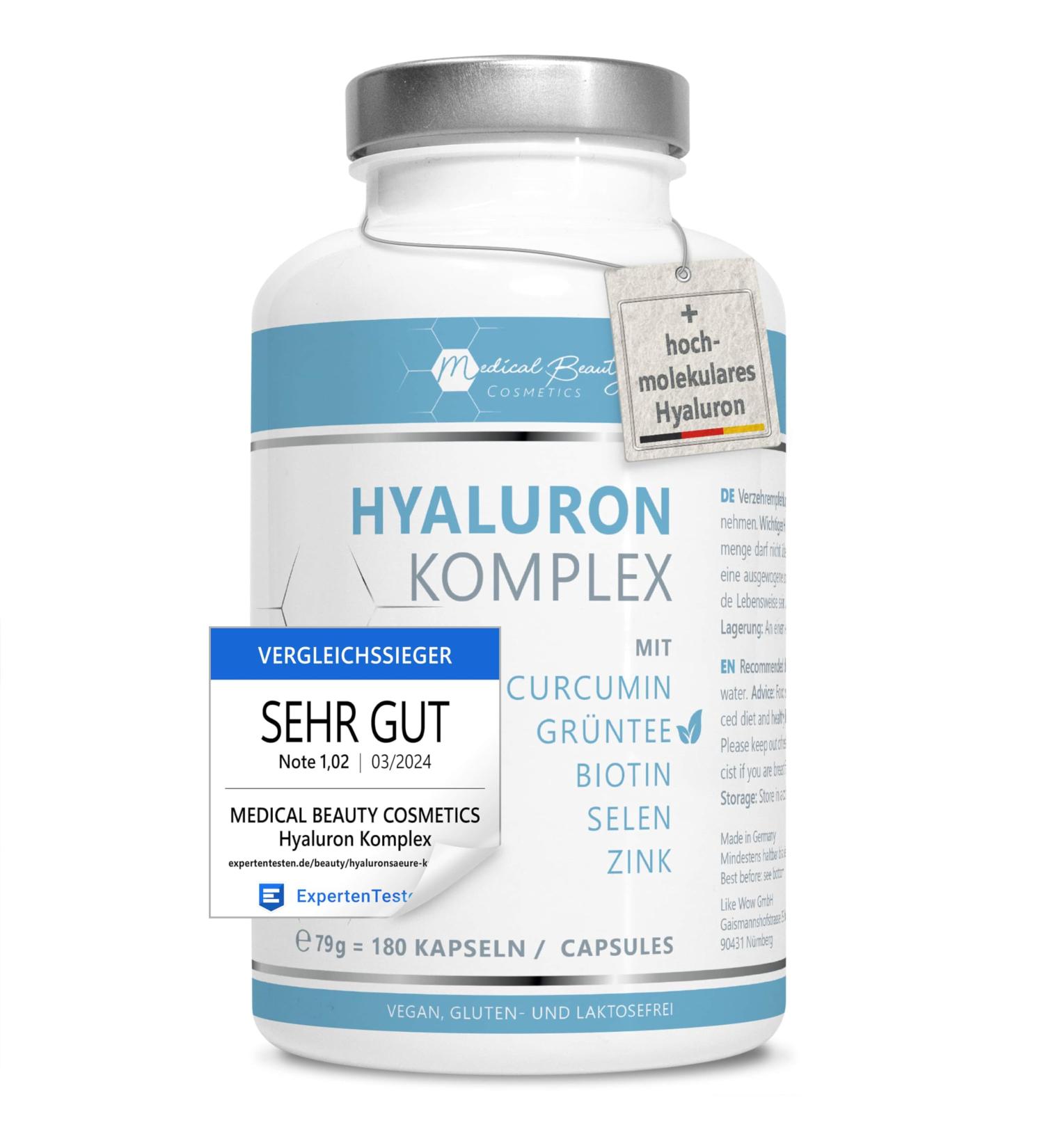 180 Vegan Hyaluronic Acid Capsules 600mg with Zinc Curcumin & Green Tea Extract - Additive-Free Biotin & Selenium - Made in Germany - Buy Online on GoSupps.com