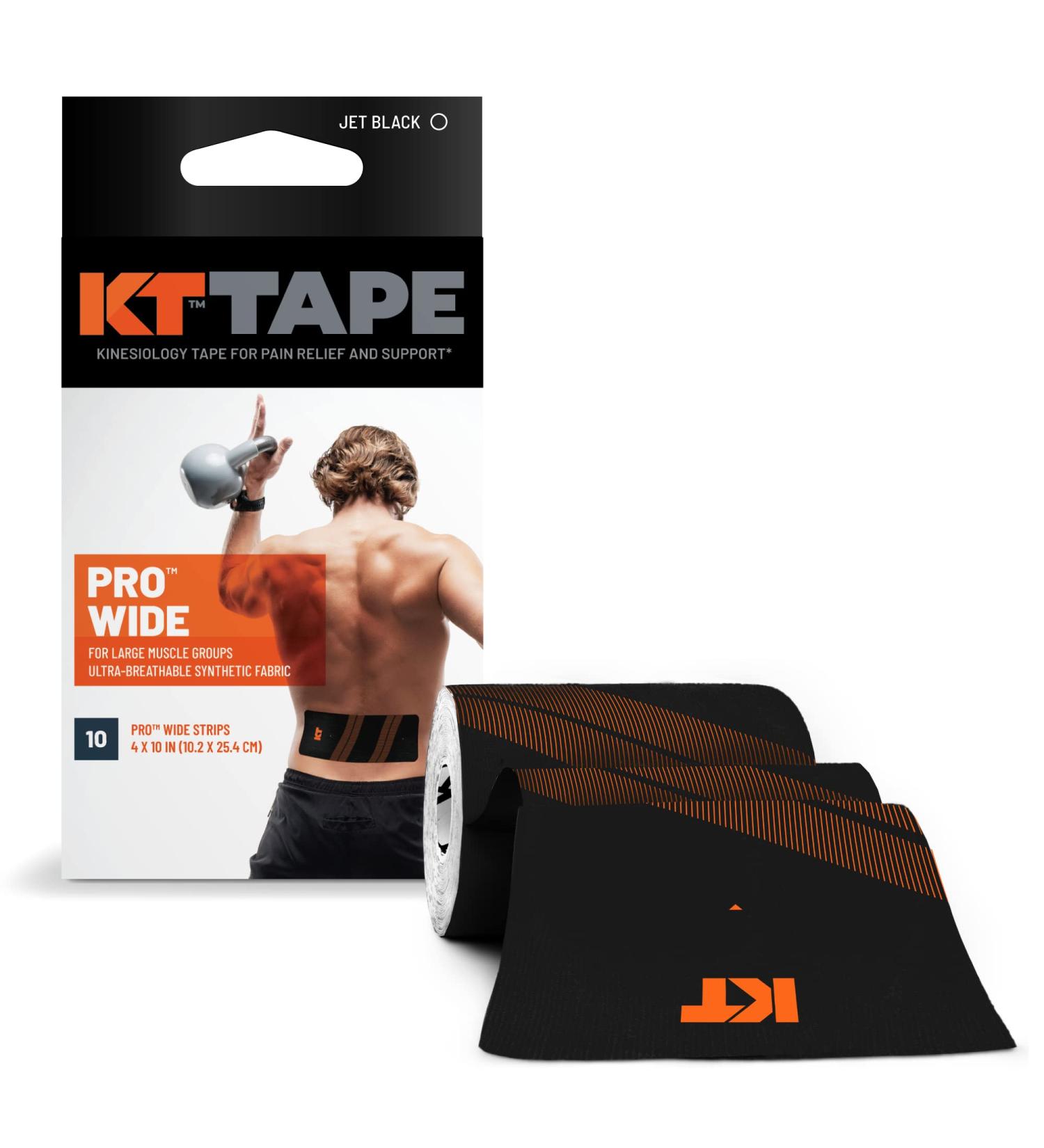 KT Tape Pro Wide Kinesiology Therapeutic Sports Tape 10 Precut Strips - Black, Small - Buy Online on GoSupps.com
