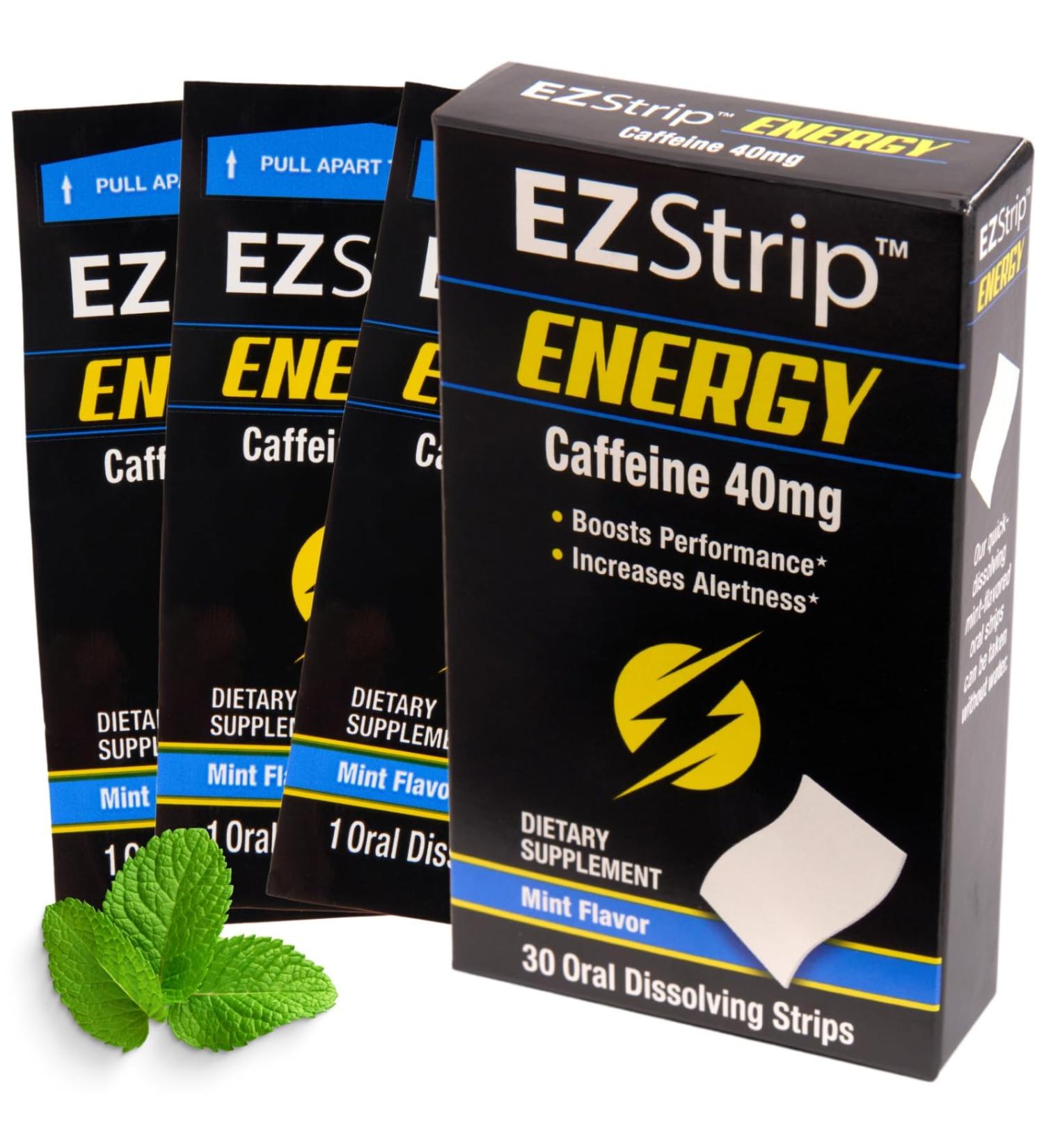 Energy Strips with 40 mg Caffeine | Sugar-Free Mint Flavor Energy Supplement | Performance Boost for Adults | Made in USA | 30 Pack - Buy Online on GoSupps.com