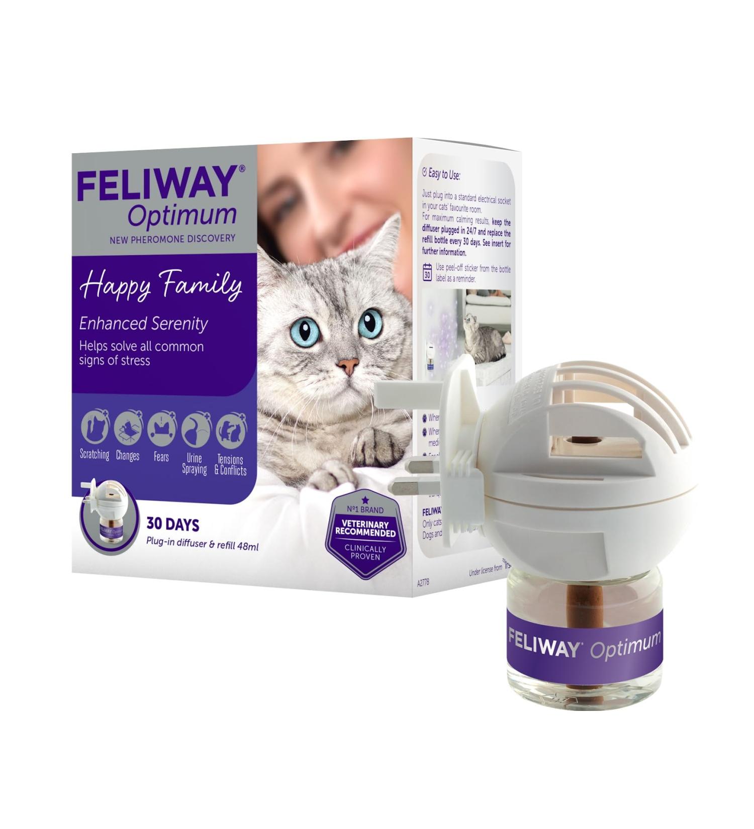 FELIWAY Optimum diffuser & 30 day refill the best solution to ease cat anxiety cat conflict and stress in the home 48 ml (Pack of 1) - Buy Online on GoSupps.com
