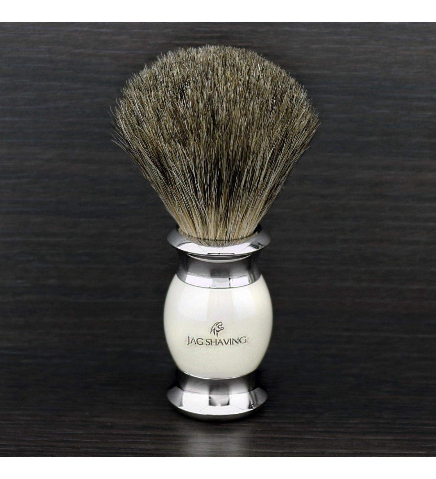 JAGSHAVING shaving brush badger hair high-quality shatter-proof synthetic resin and metal ivory