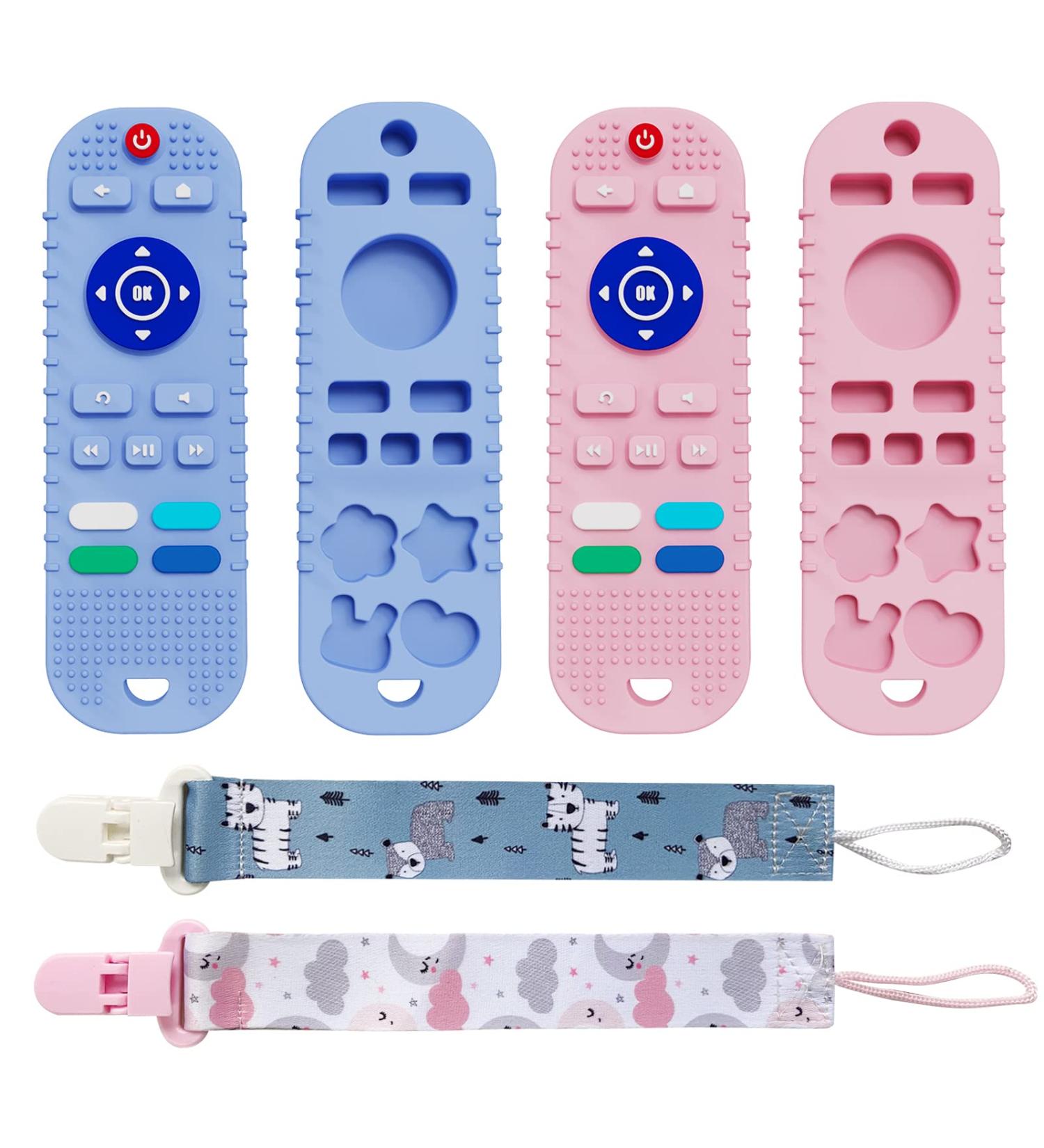 Winmany 2Pack Silicone Teething Toys for Babies - Remote Control Shape Molar Teether Chew Toy - BPA Free with Pacifier Clip - Blue+Pink 2 - Buy Online on GoSupps.com