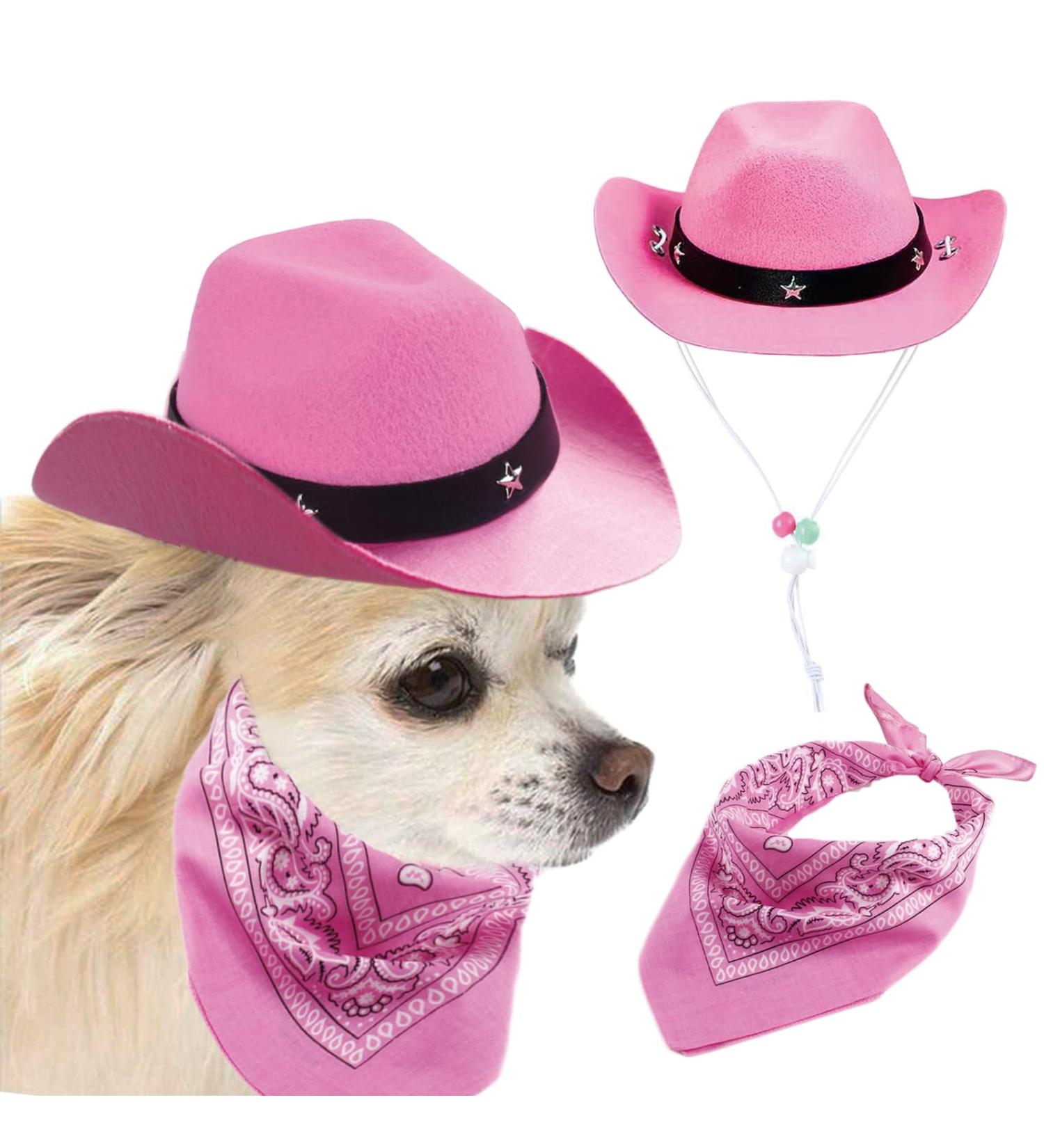 Awocan Pink Cowboy Hat & Bandana Set for Dogs & Cats | Perfect Pet Costume Cosplay & Vacation Accessory - Buy Online on GoSupps.com