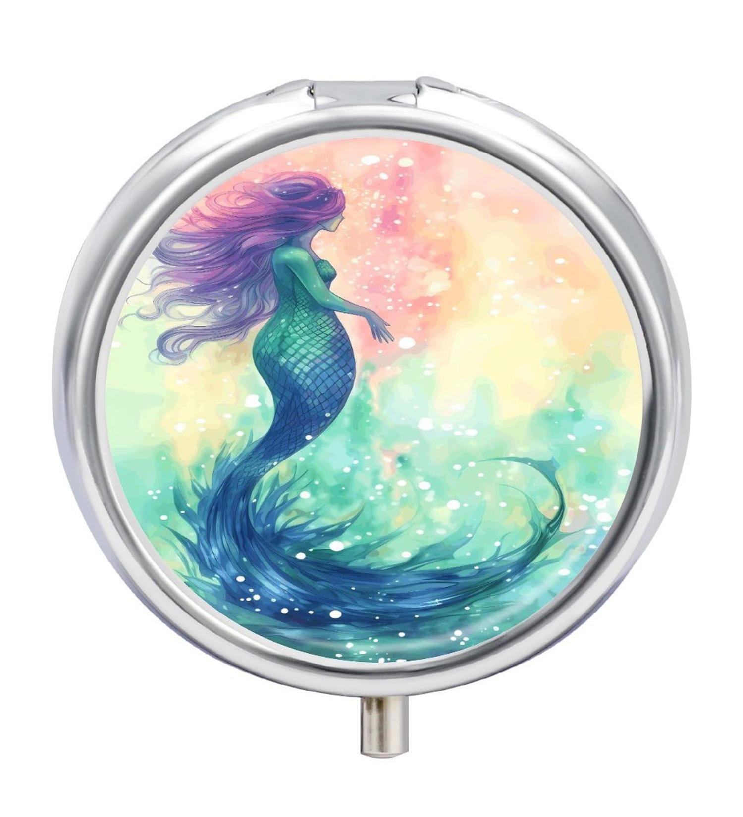 Mermaid Tail Pill Box - 3 Compartment Decorative Metal Organizer | Portable Travel Case for Medicine - Buy Online on GoSupps.com