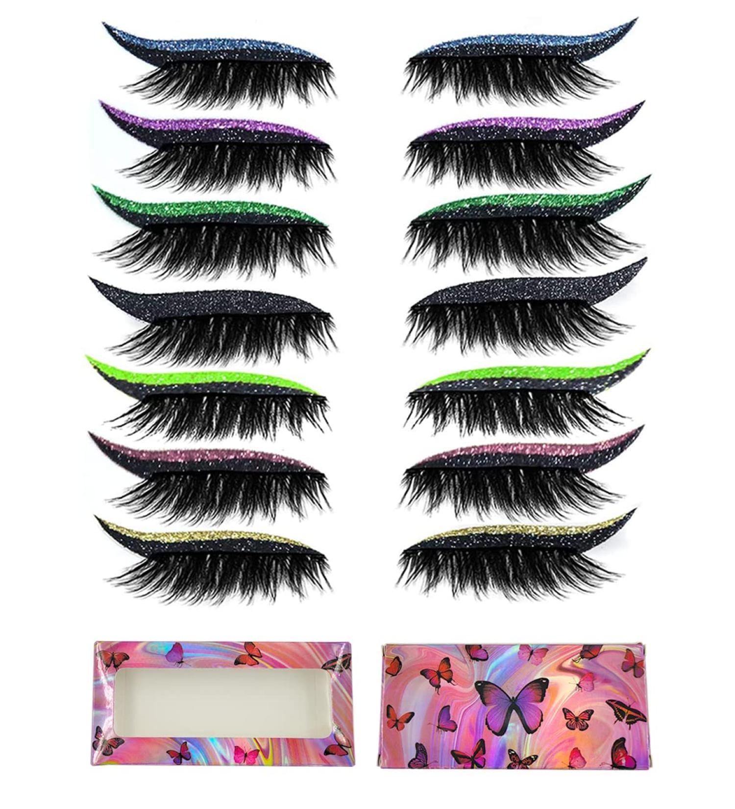Reusable Eyeliner Stickers with Eyelashes - 7 Pairs Waterproof & Easy to Wear - Colorful False Eyelashes Set - Buy Online on GoSupps.com
