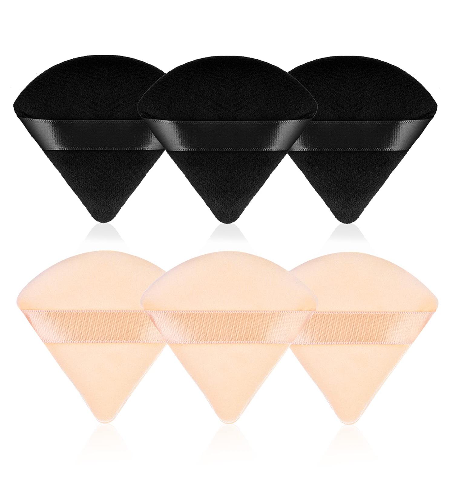 6-Piece Triangle Powder Puff Face Makeup Sponge Set with Strap - Soft Velour Puffs for Mineral Powder & Foundation - Black & Light Skin Tones - Buy Online on GoSupps.com