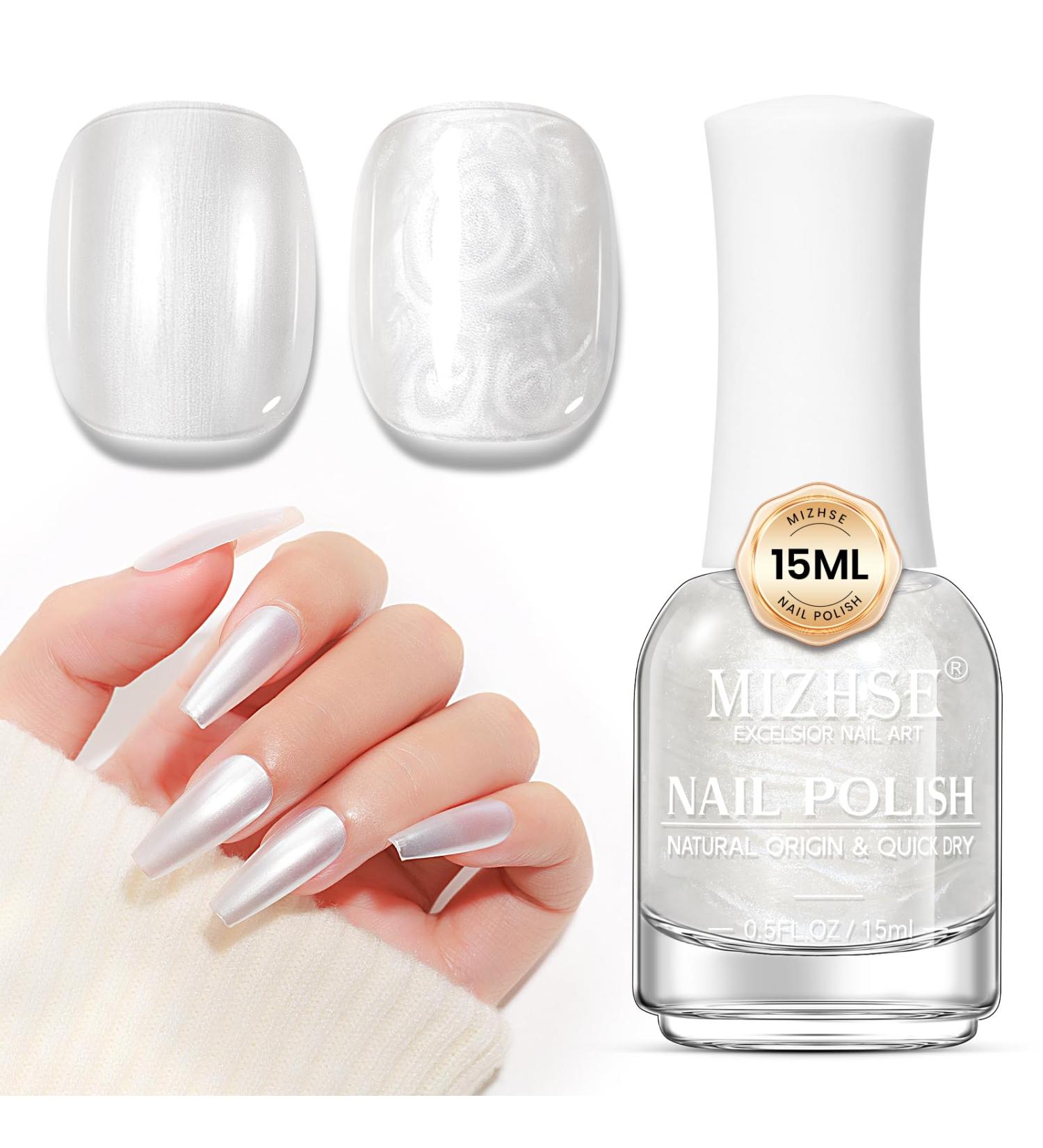 MIZHSE 15ml Quick Dry Nail Polish Blue White Pearl Nail Polish Varnish Glitter Holographic Nail Art Fingernail and Toenail Polish Manicure DIY at Home - Buy Online on GoSupps.com