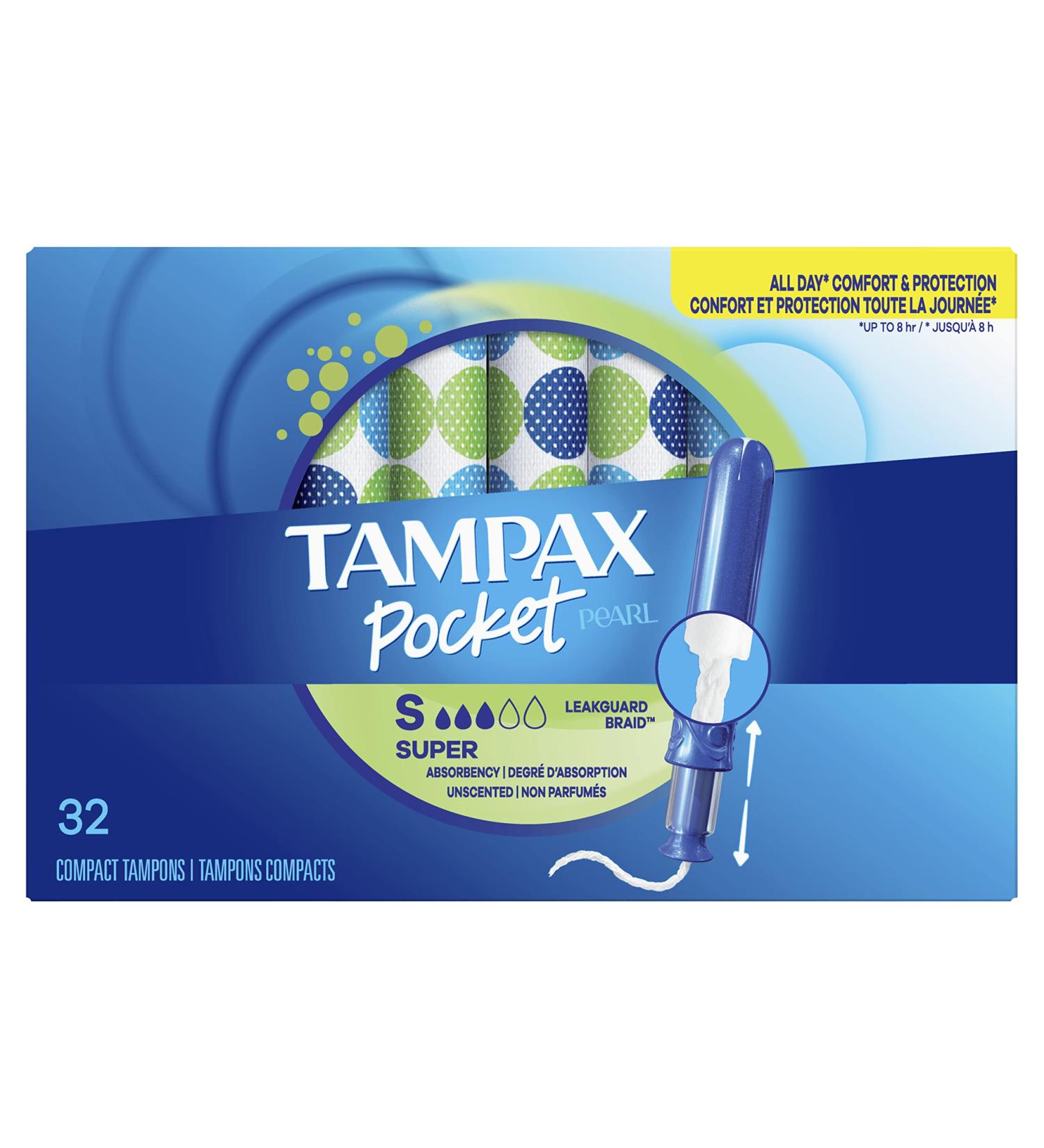 Tampax Pearl Pocket Tampons Plastic Applicator Super Absorbency 32 Count - Buy Online on GoSupps.com