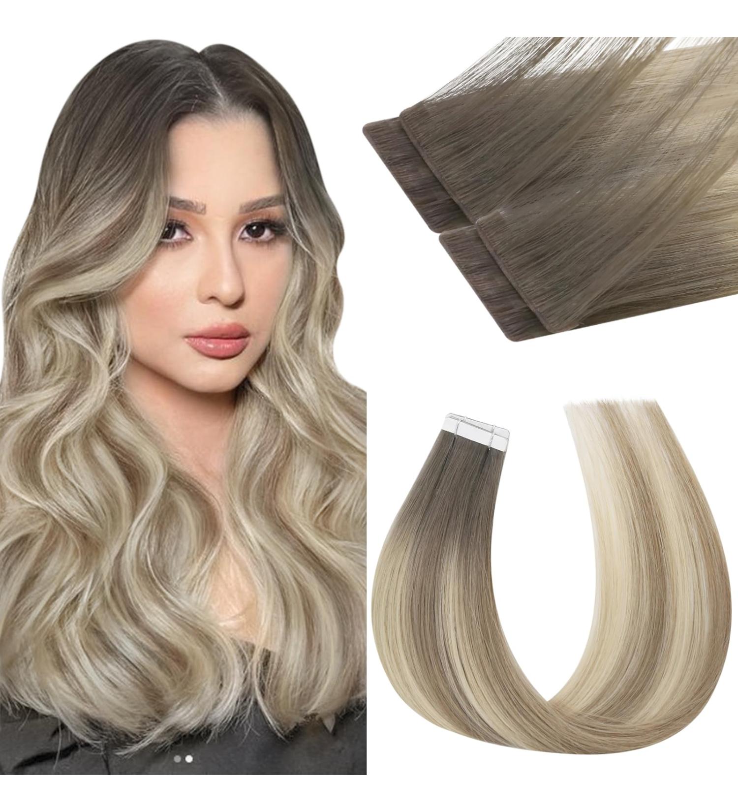 Shop Moresoo Virgin Hair Tape Extensions - Real Hair Invisible Brown to Ash Blonde 35cm 10g 5 Pieces - Premium Quality - Buy Online on GoSupps.com