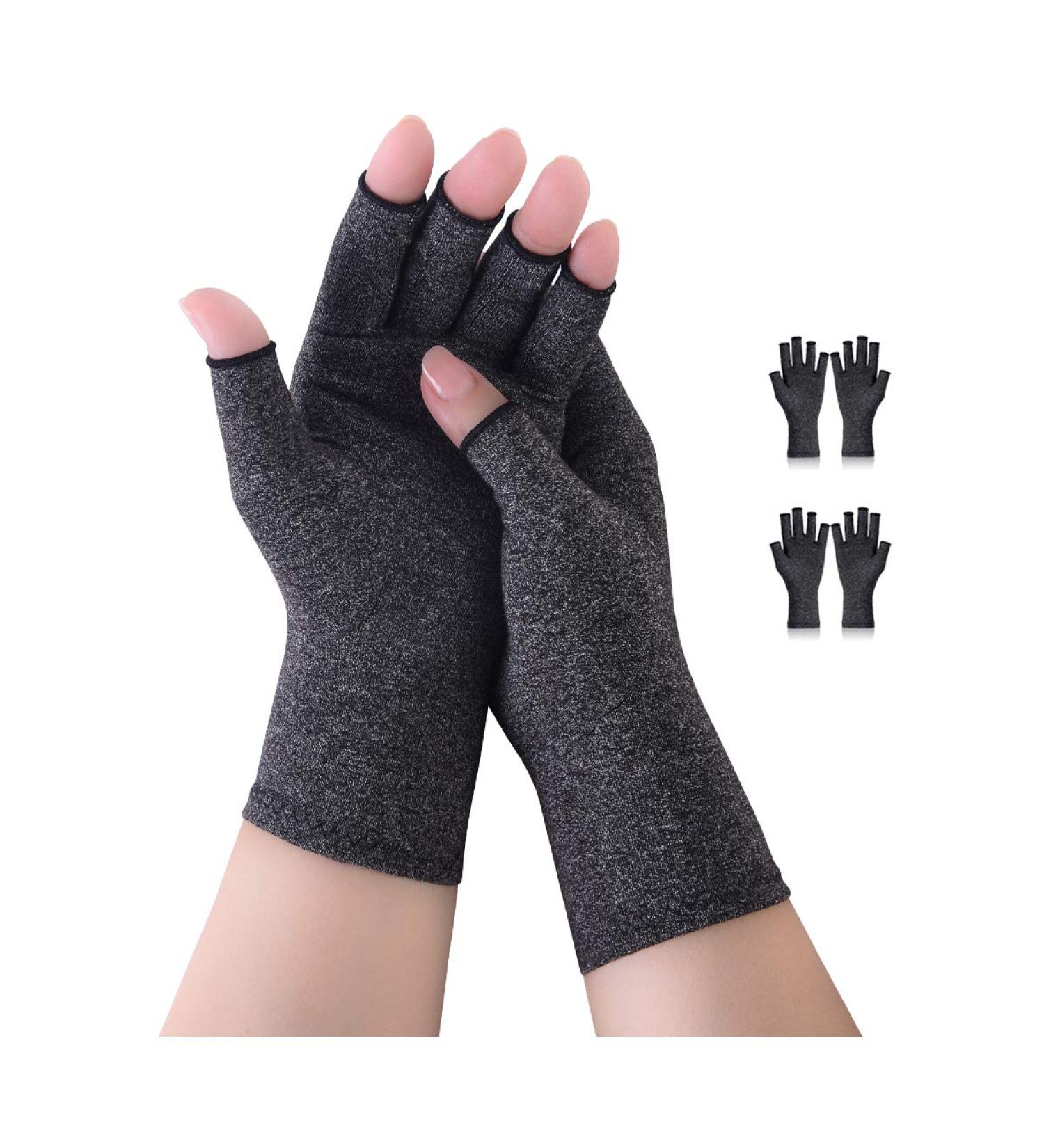 2 Pairs Arthritis Compression Gloves Fingerless for Women Men - Relieve Rheumatoid Osteoarthritis - Grey M - Buy Online on GoSupps.com