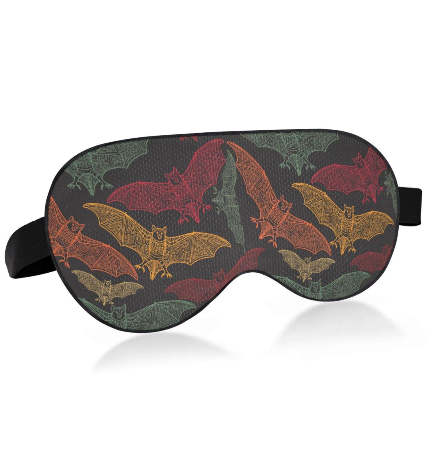 Bat Pattern Sleep Mask - Light Blocking Eye Mask for Sleep Travel & Naps | Adjustable Soft Blindfold for Men & Women - Perfect Halloween Gift - Buy Online on GoSupps.com