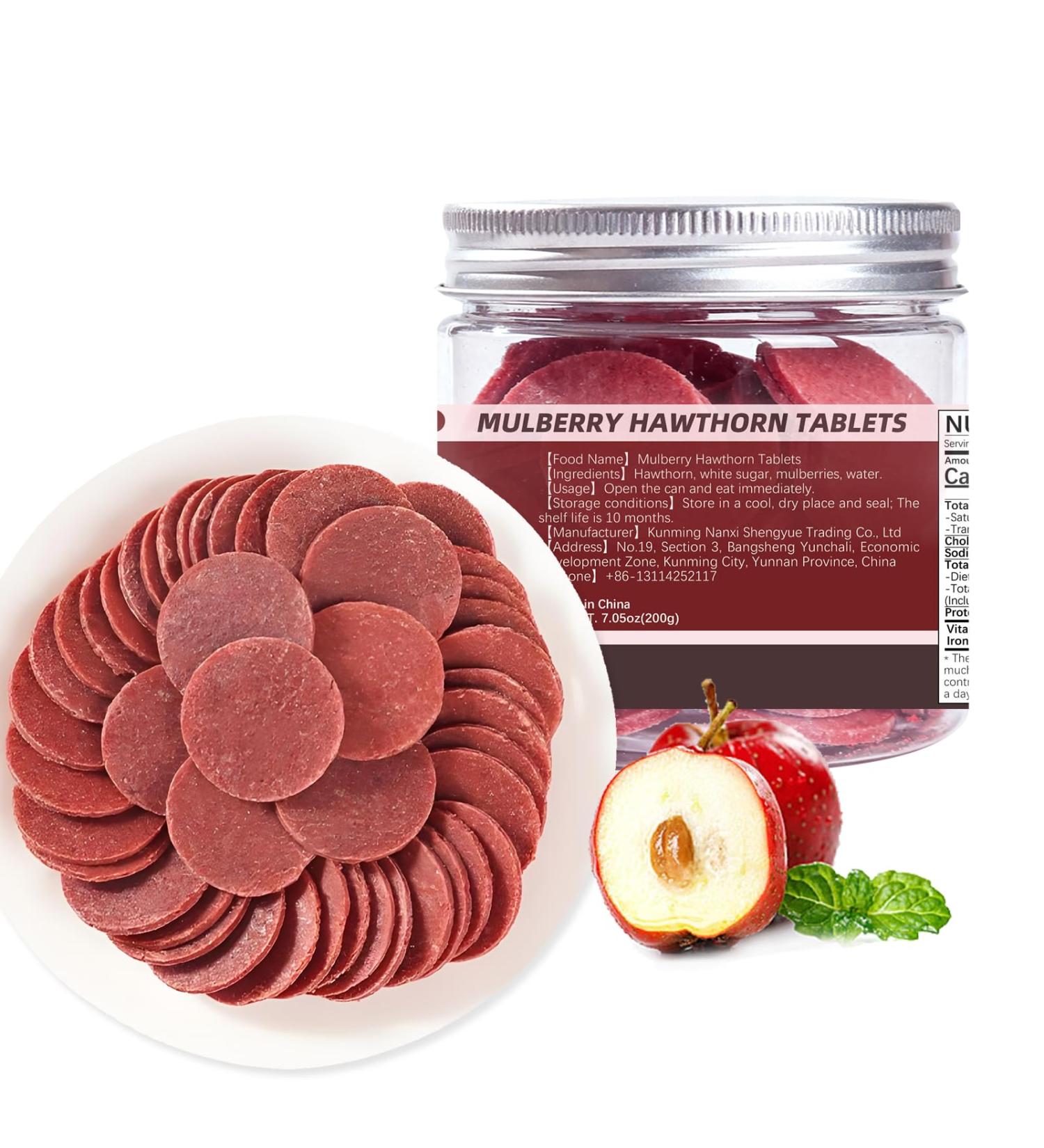 BAYUEDEGUA-Mulberry Hawthorn Tablets 200g/7.05oz No artificial color|No essence|No preservatives Sweet and sour appetizers Healthy and pure.Breakfast pairing Spicy and oily to relieve greasiness. - Buy Online on GoSupps.com