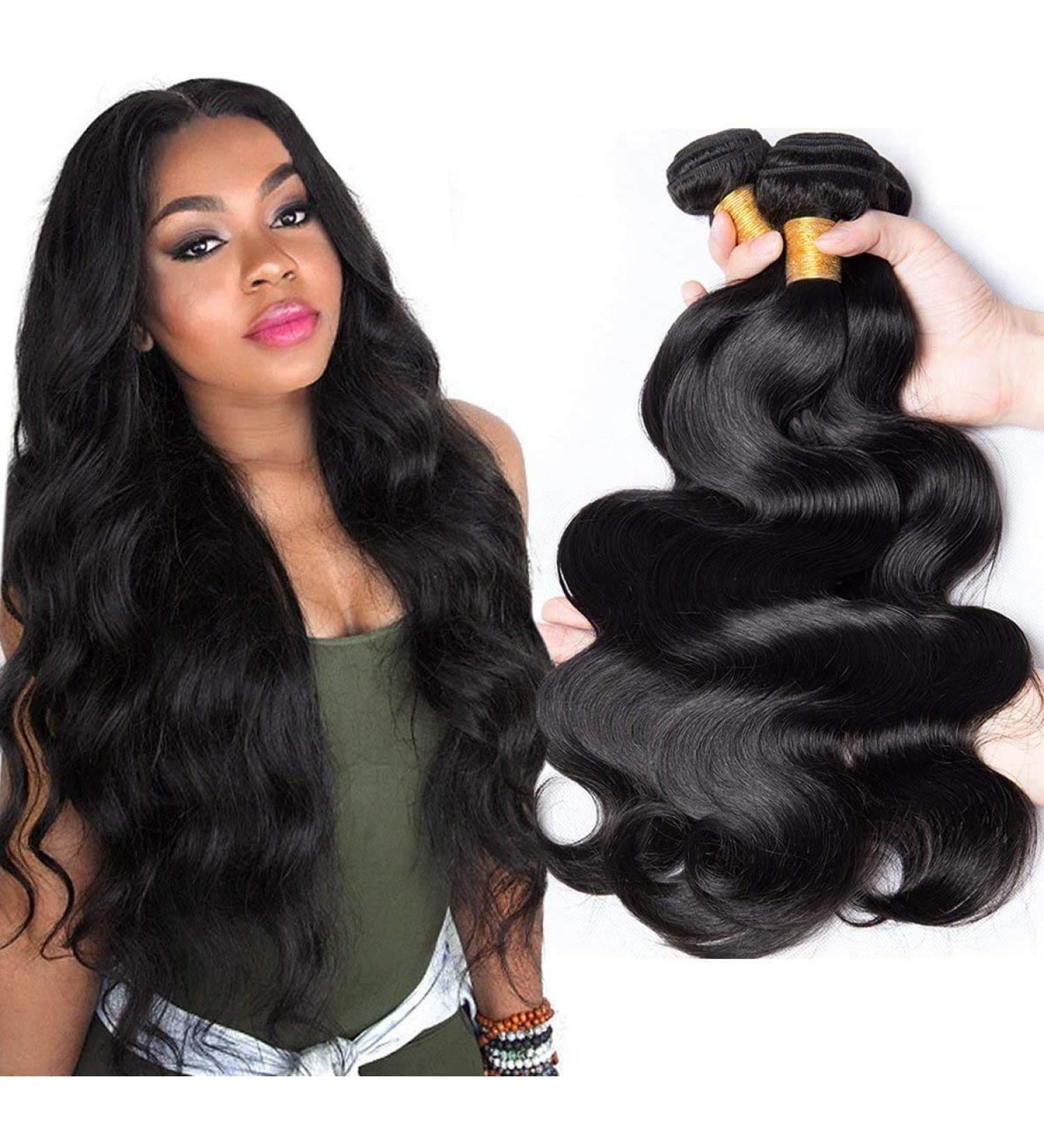 8A Grade Brazilian Body Wave Hair Bundles - 100% Virgin Human Hair Extensions (12 14 16 inch) - Natural Black Color - Buy Online on GoSupps.com