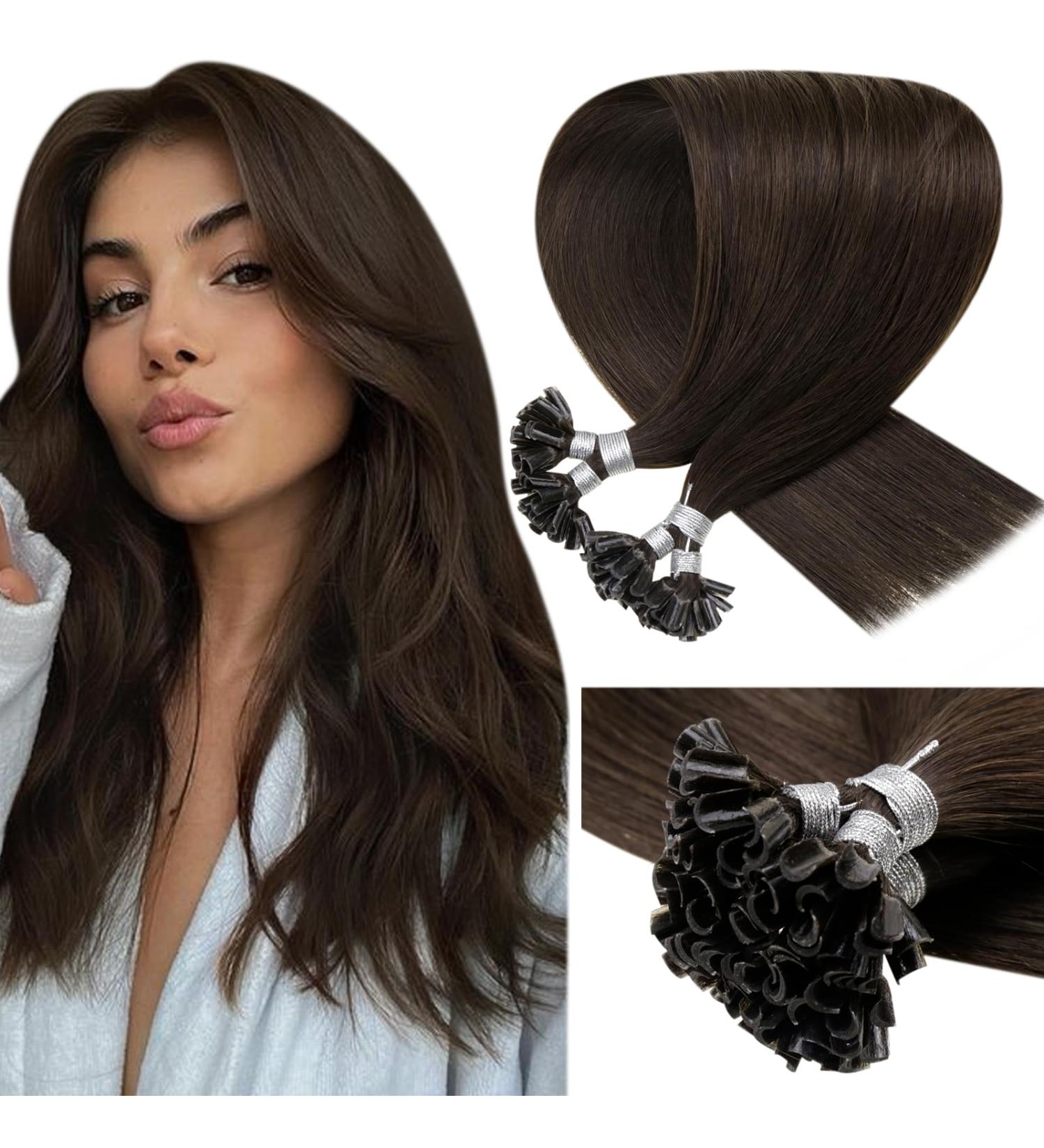 LAAVOO Real Hair Extensions - 60cm Brown U Tips with Keratin Bonding | Pre-Bonded #4 - 1g/s 50g 50 Strands 35cm U Tip Extensions - Buy Online on GoSupps.com