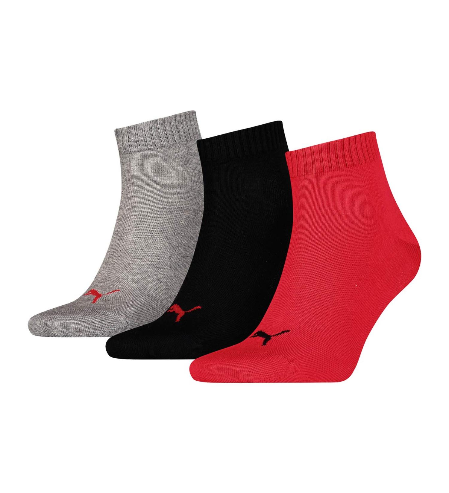 PUMA Unisex Plain Quarter Socks (3 Pack) 43-46 Black / Red
