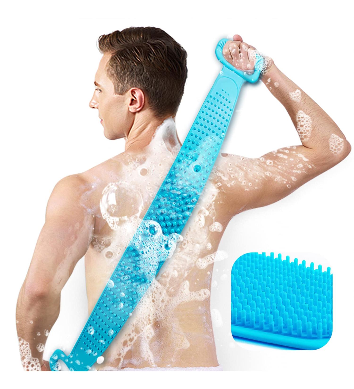 Inmorven 30-inch Blue Back Scrubber for Shower - Extra Long Silicone Body Brush with Handle for Men and Women - Buy Online on GoSupps.com