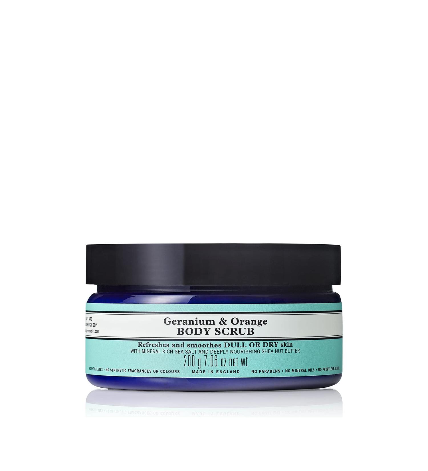 Neal's Yard Remedies Geranium and Orange Body Scrub | Cleanse Dull Skin to Feel Toned & Soft | 200g - Buy Online on GoSupps.com