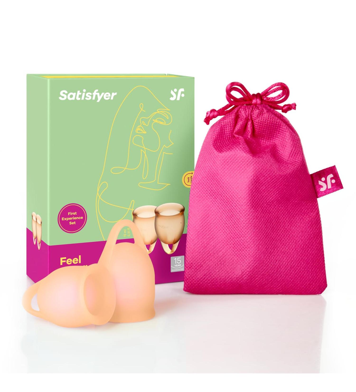 Satisfyer Menstrual Cup Set - Reusable & Sustainable 2-Piece (15 & 20 ml) | Feel Confident | Easy Cleaning - Orange - Buy Online on GoSupps.com
