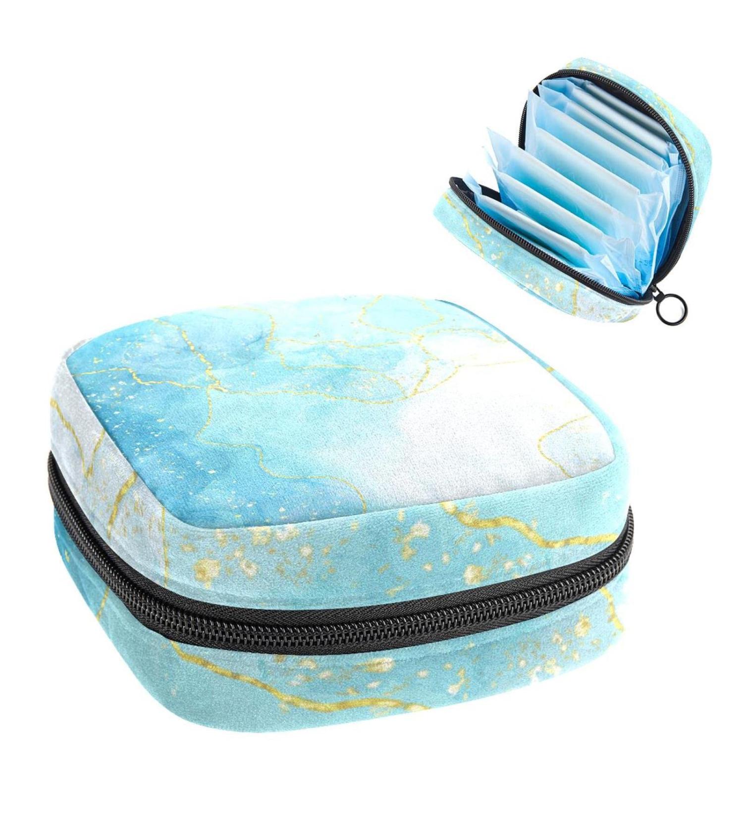 Blue-Green Gold Liquid Marble Sanitary Napkin Storage Bag | Portable Period & Menstrual Cup Holder for Women & Teen Girls - Buy Online on GoSupps.com