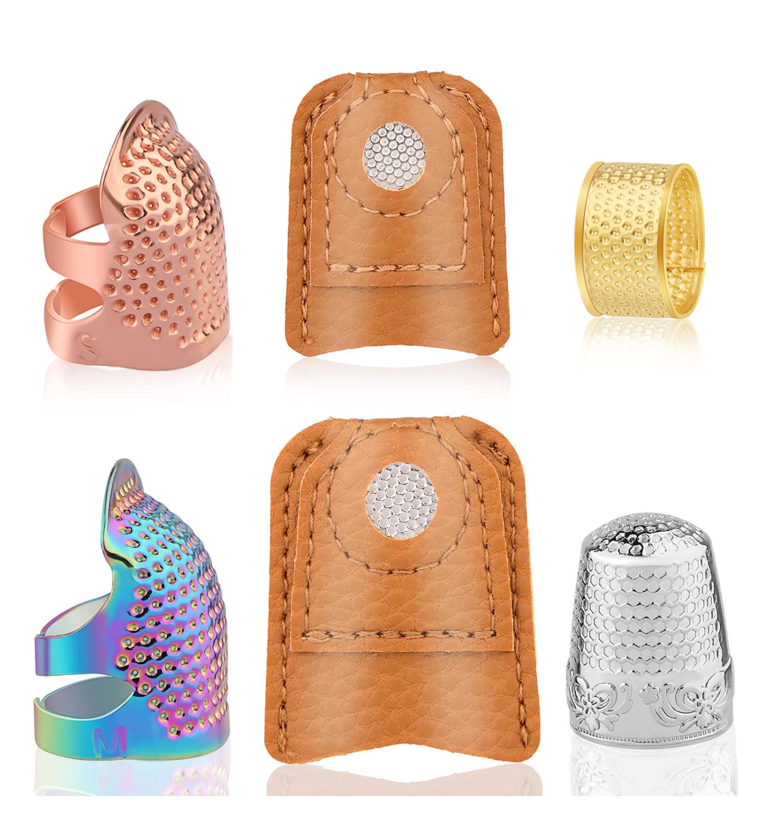 Adjustable Metal and Leather Sewing Thimble Set - 6 Pcs Finger Protectors for Sewing, Embroidery, and Needlework - Buy Online on GoSupps.com