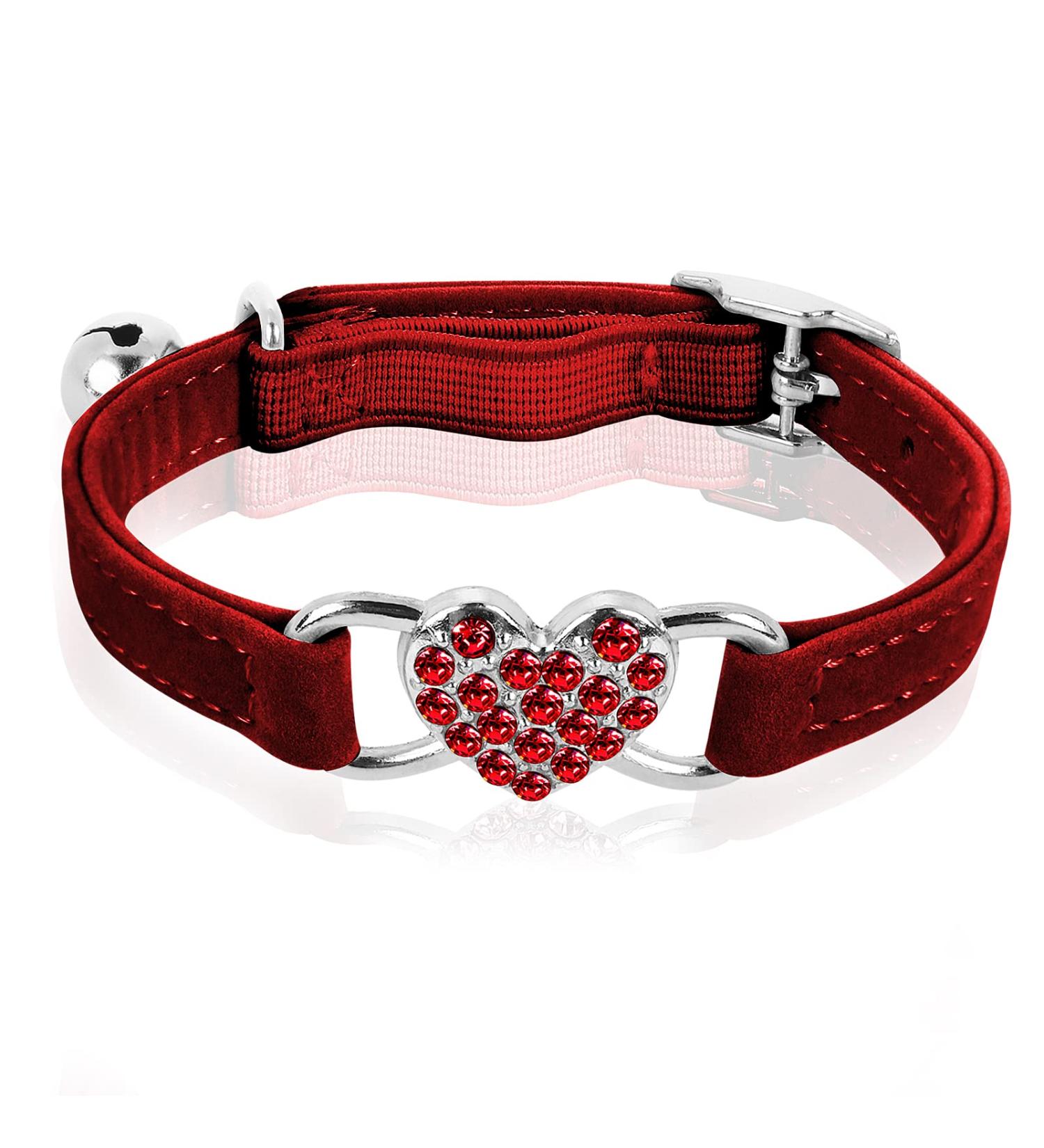 Cobee Bling Heart Cat Neck Band with Bell - Adjustable Rhinestone Pet Collar for Small Cats & Dogs - Safe & Stylish (Red) - Buy Online on GoSupps.com
