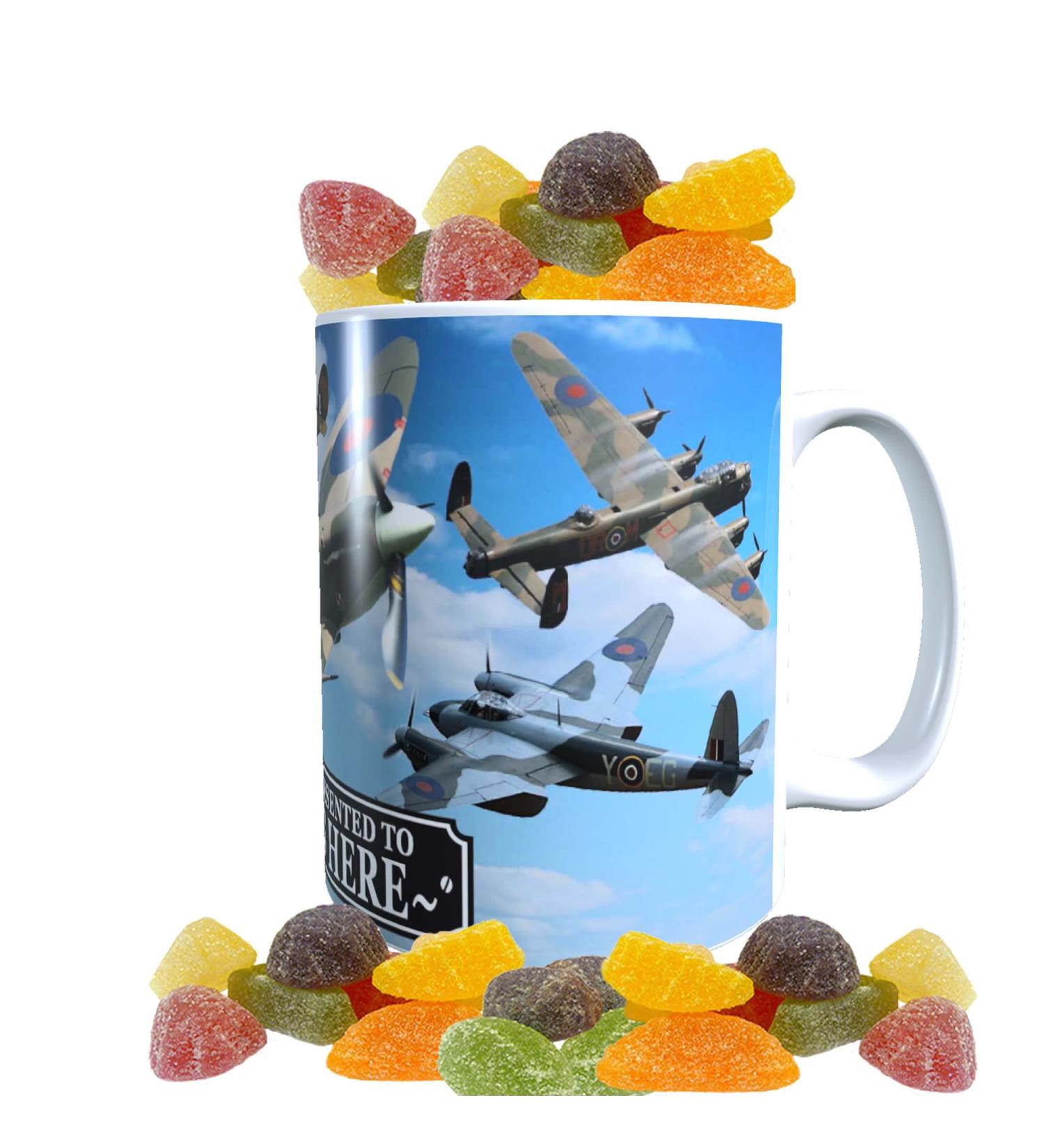 VE Day Battle of Britain WWII Iconic War Planes Spitfire Lancaster Personalised Mug with Choice of Sweets Gift - Buy Online on GoSupps.com