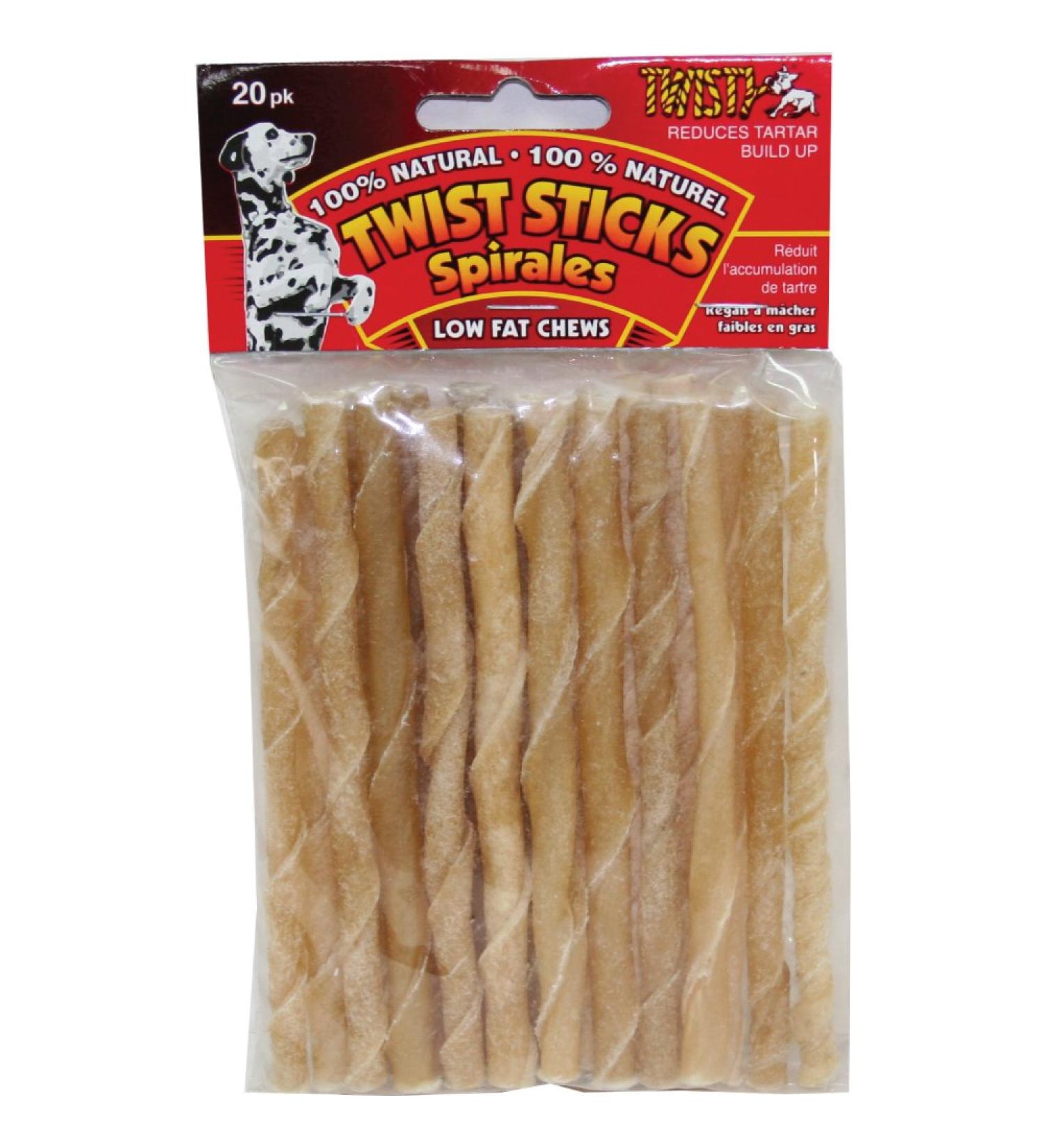 Twisty 100-Percentage Natural Rawhide Spiral Twist Sticks 7mm x 13cm 20-Pack