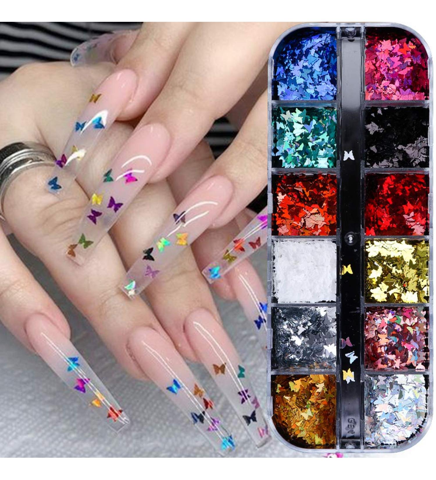 3D Butterfly Nail Glitter Sequins - 12 Colors Holographic Butterfly Nails Supply for Manicure Tips & Decoration - Buy Online on GoSupps.com