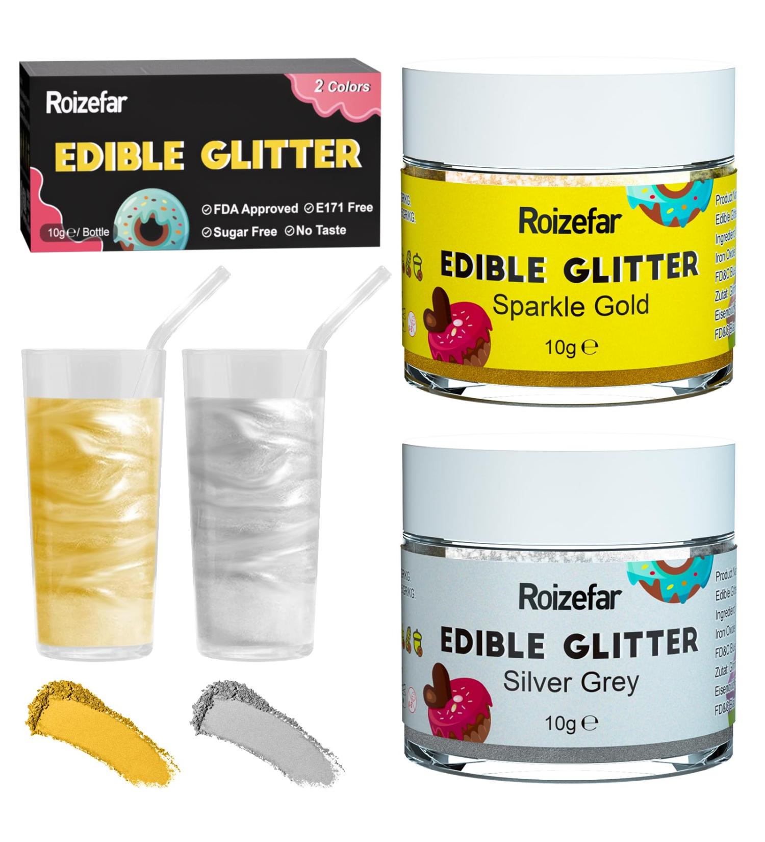 Buy RoizeFar Edible Glitter Set - 2 Colors Tasteless Powder for Cakes & Drinks | Perfect for Easter Christmas Oktoberfest Parties | 10g Gold & Silver - Buy Online on GoSupps.com