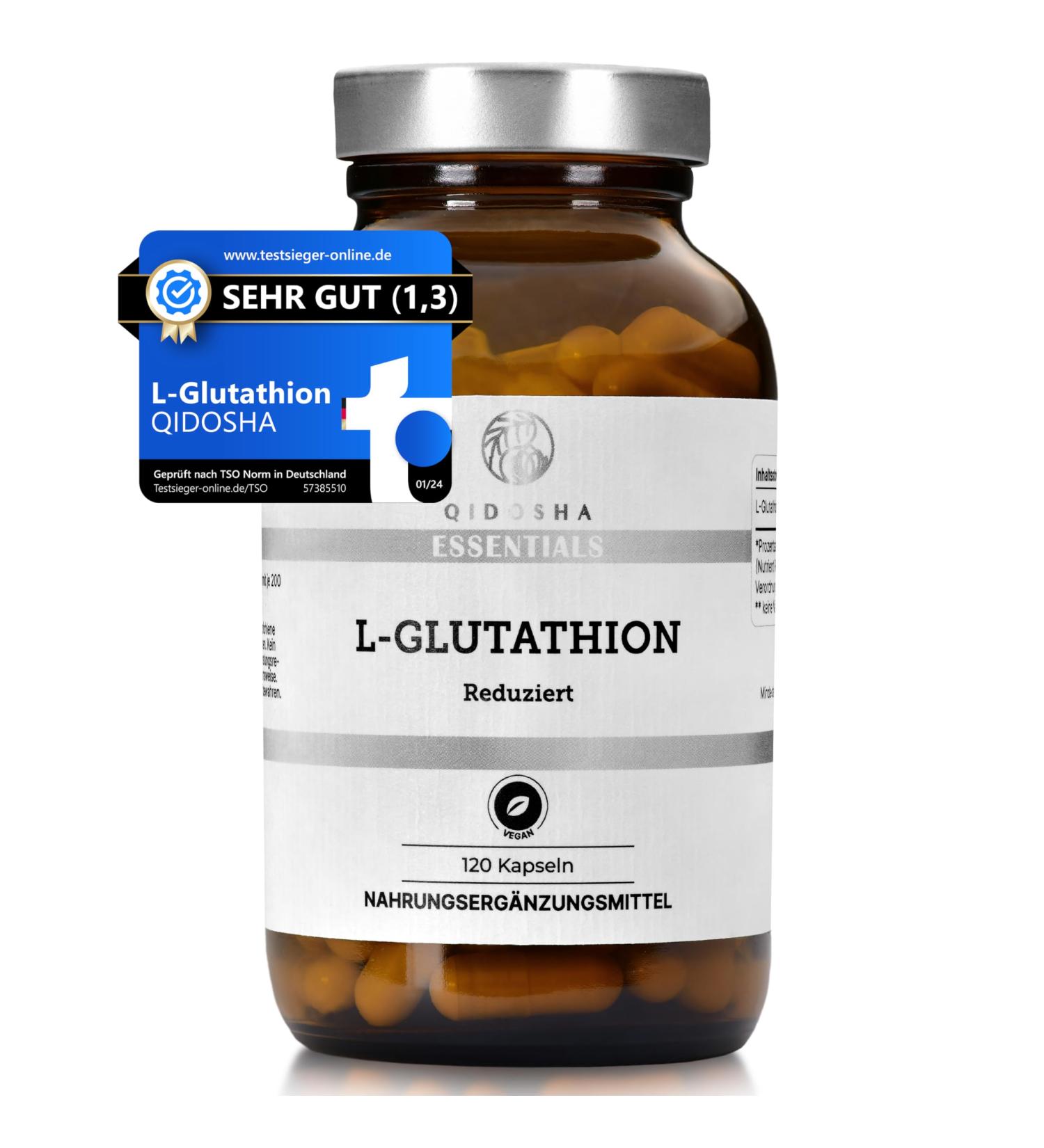 Qidosha L-Glutathione 500mg Capsules - Test Winner 01/2024 | High Dose Fermented Formula | 120 pcs for Optimal Health - Buy Online on GoSupps.com